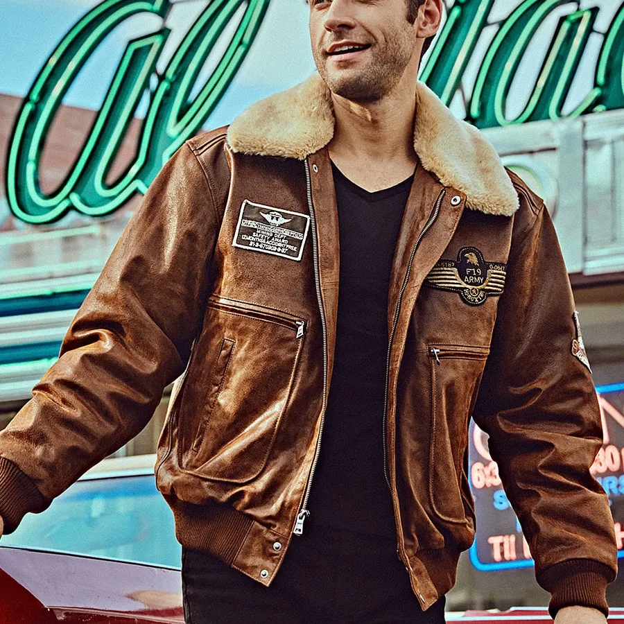 Men's Winter Genuine Leather Warm Bomber