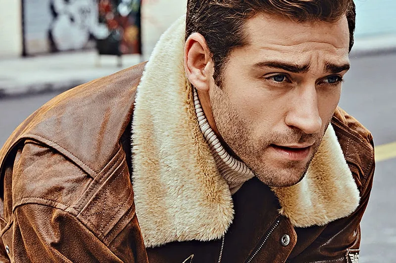 Men's Winter Genuine Leather Warm Bomber