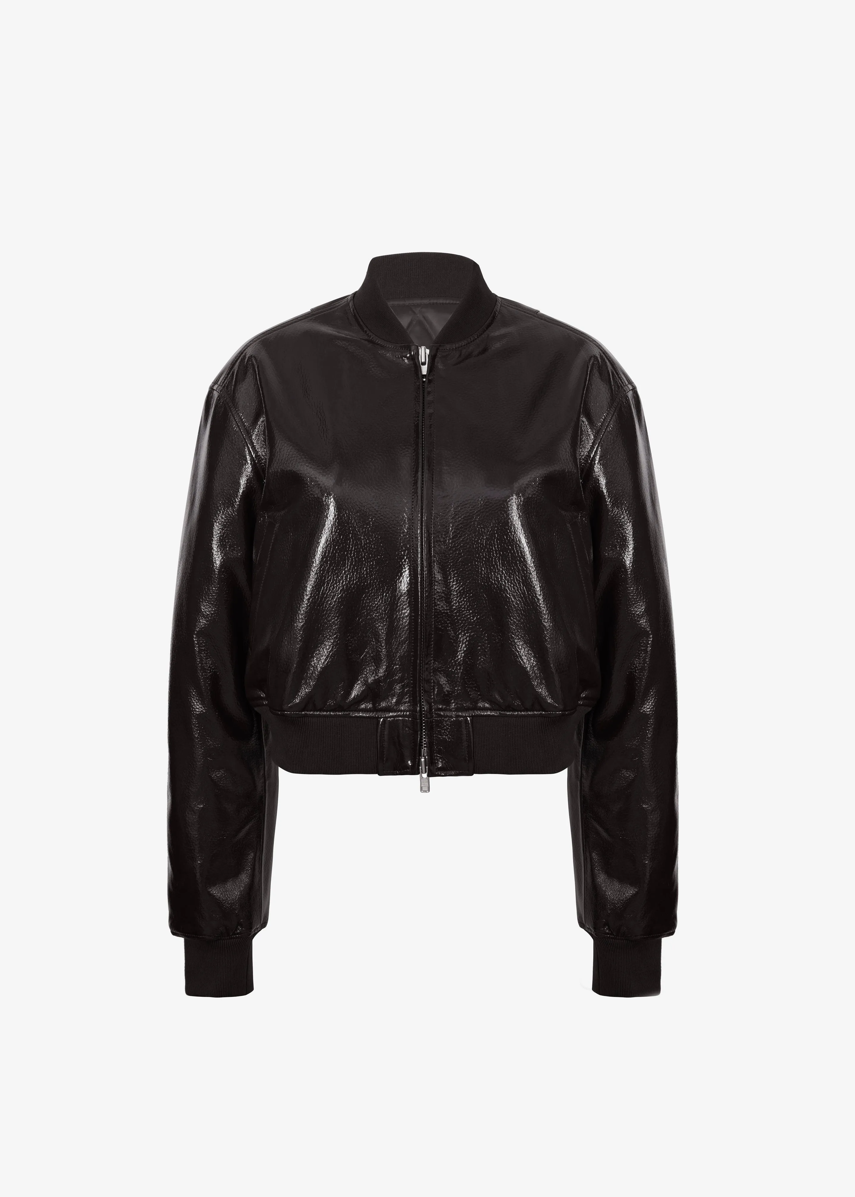 Micky Crackled Faux Leather Cropped Bomber - Dark Brown