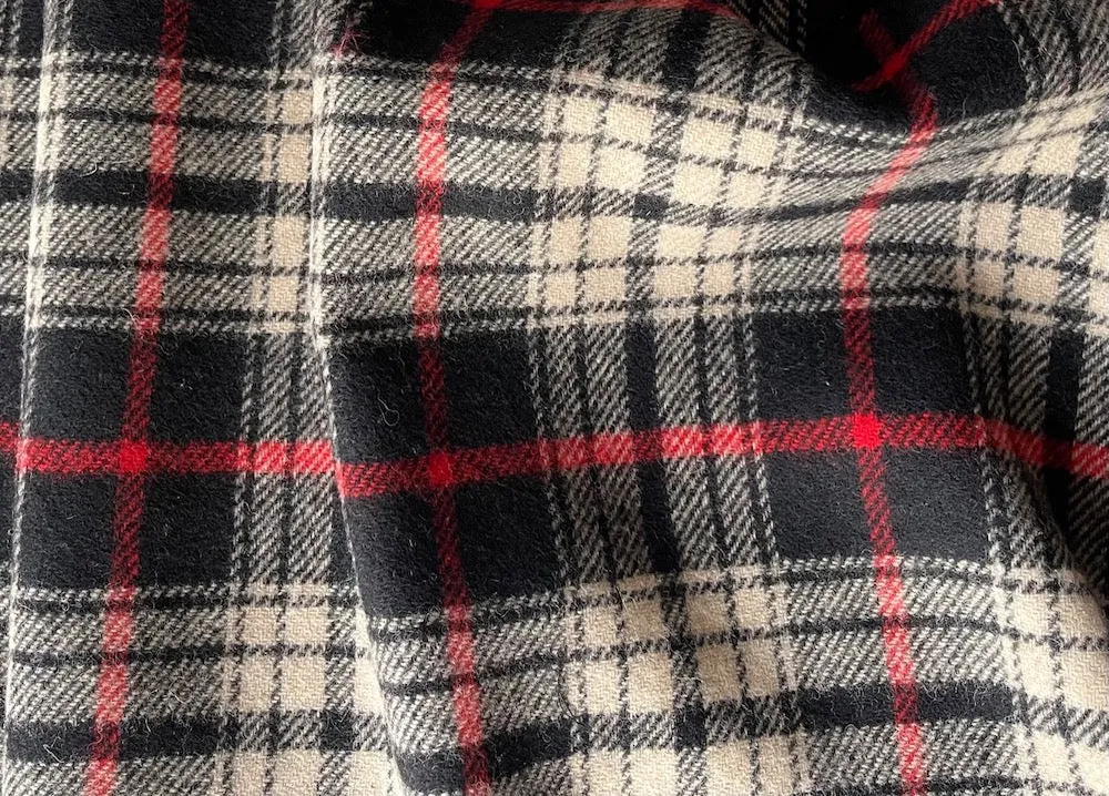 Mid-Weight Sophisticated Soot, Cherry & Ivory Wool Plaid