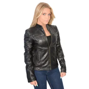 Milwaukee Leather-SFL2801-Ladies Black stand up collar racer jacket with rivet details