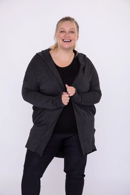 Mono B Curvy Longline Hooded Cardigan with Pockets