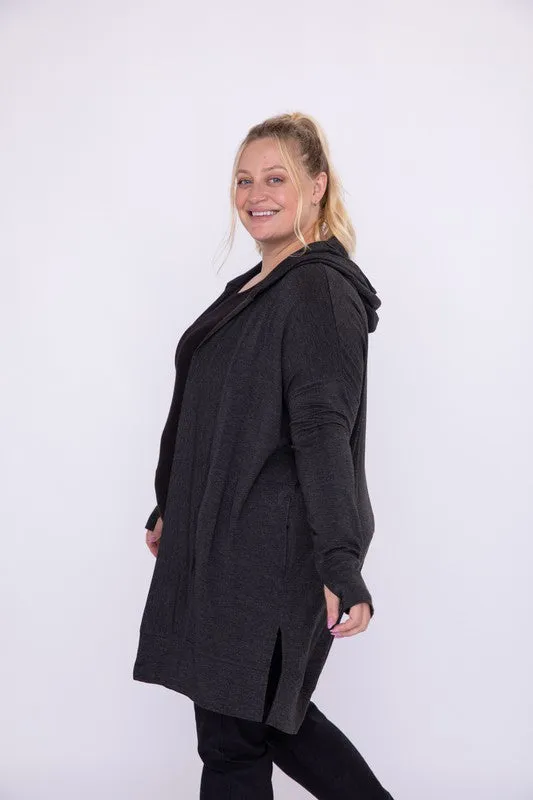 Mono B Curvy Longline Hooded Cardigan with Pockets