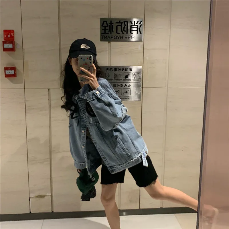 New Loose Hole Casual Denim Coat