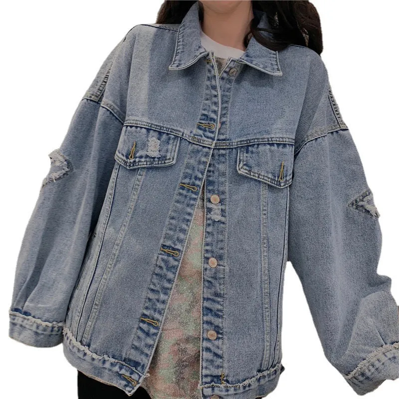 New Loose Hole Casual Denim Coat