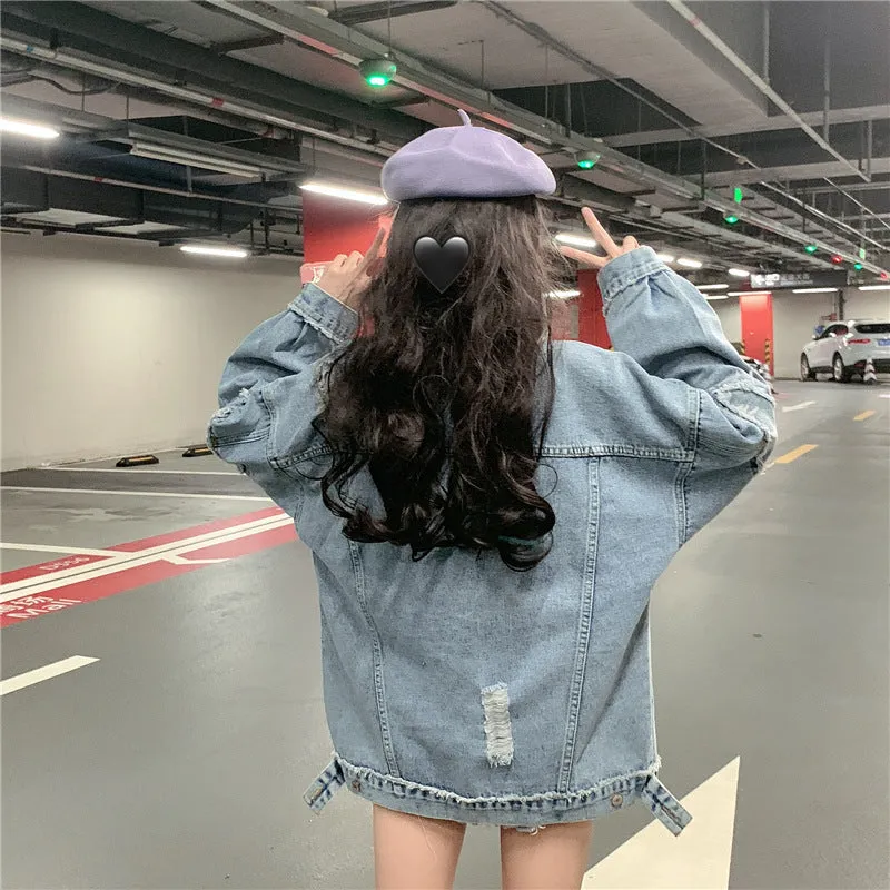 New Loose Hole Casual Denim Coat