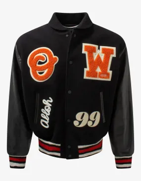 Off-White Black Barrel Leather Varsity Jacket