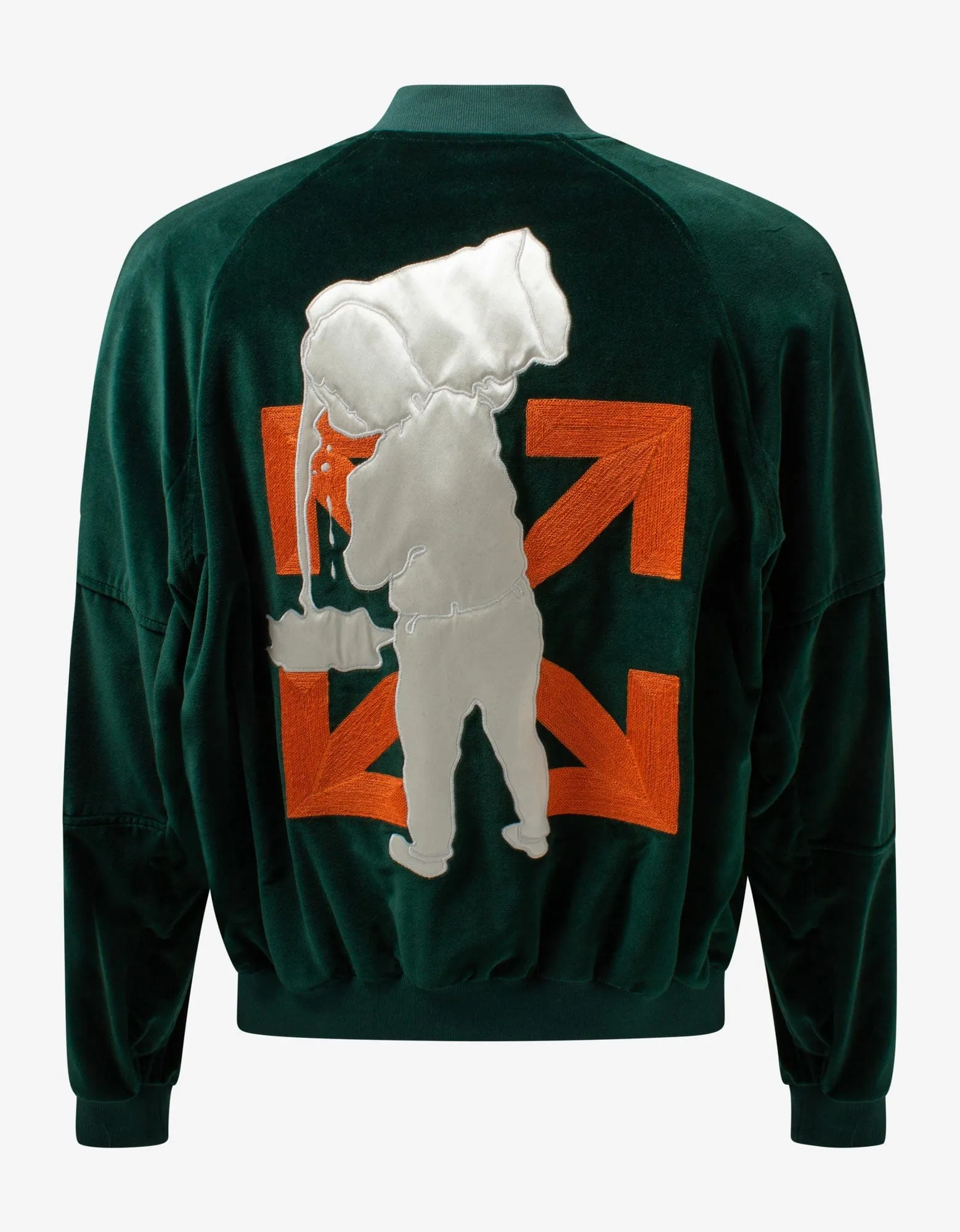 Off-White Green Barrel Velvet Pivot Bomber Jacket