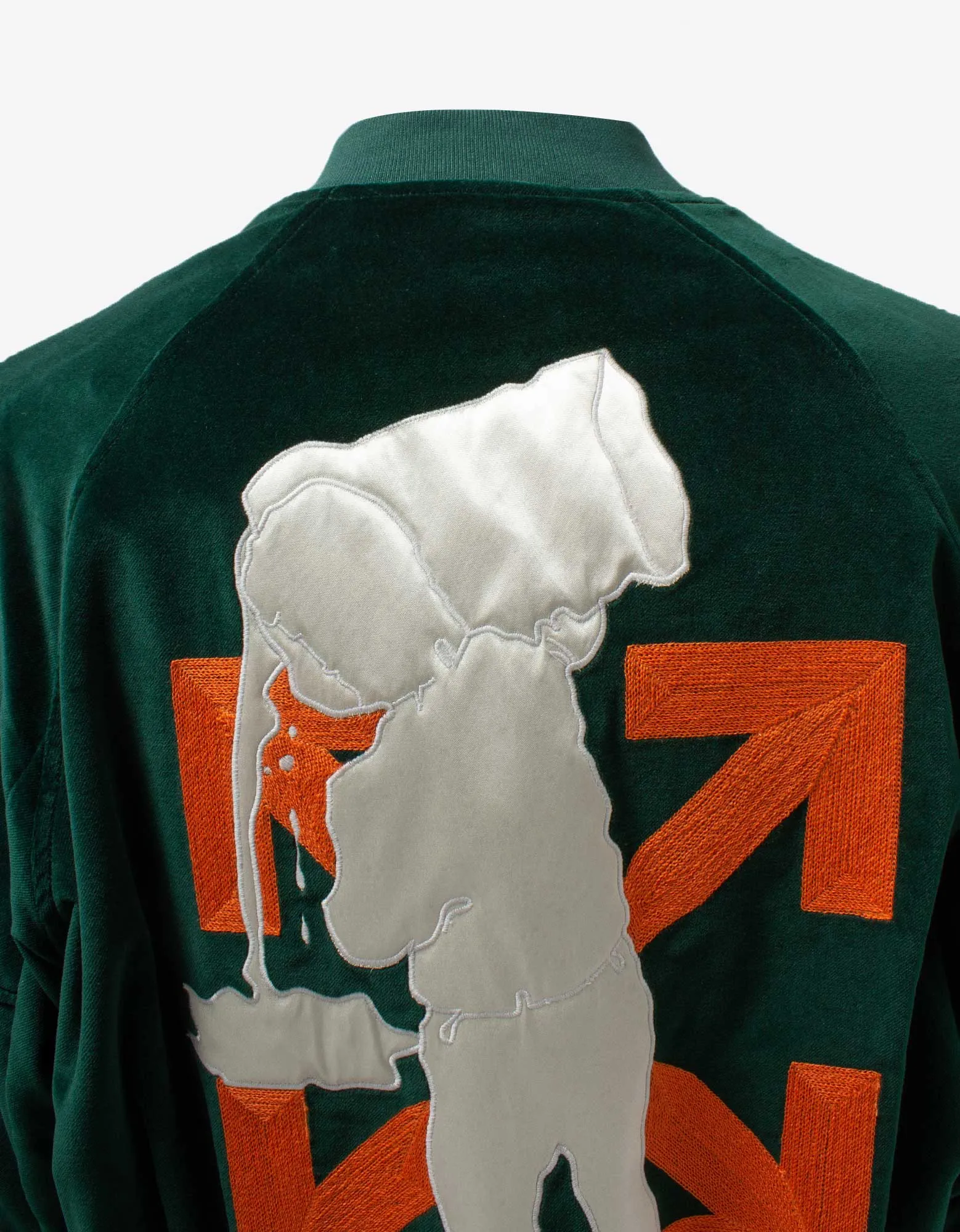 Off-White Green Barrel Velvet Pivot Bomber Jacket