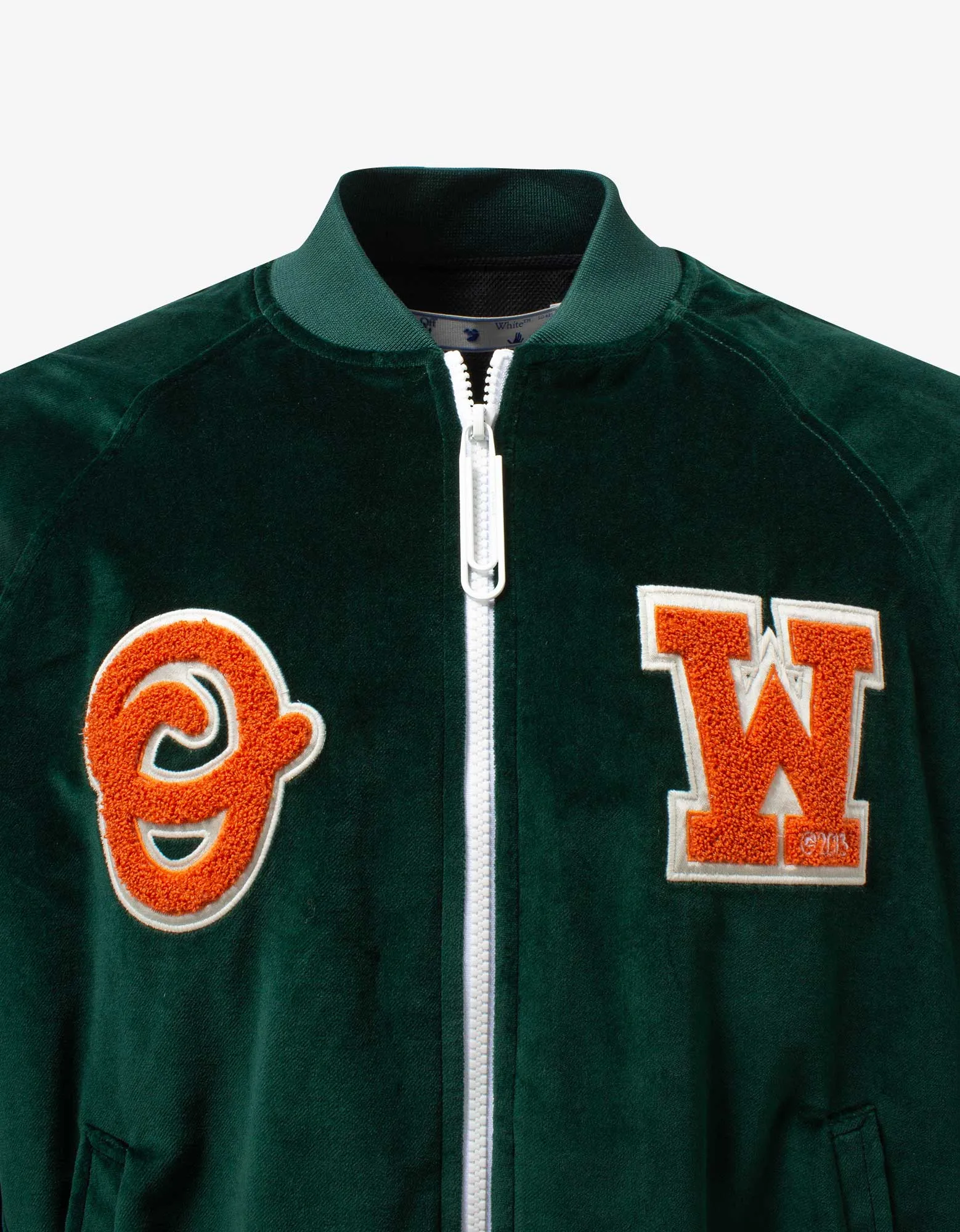 Off-White Green Barrel Velvet Pivot Bomber Jacket