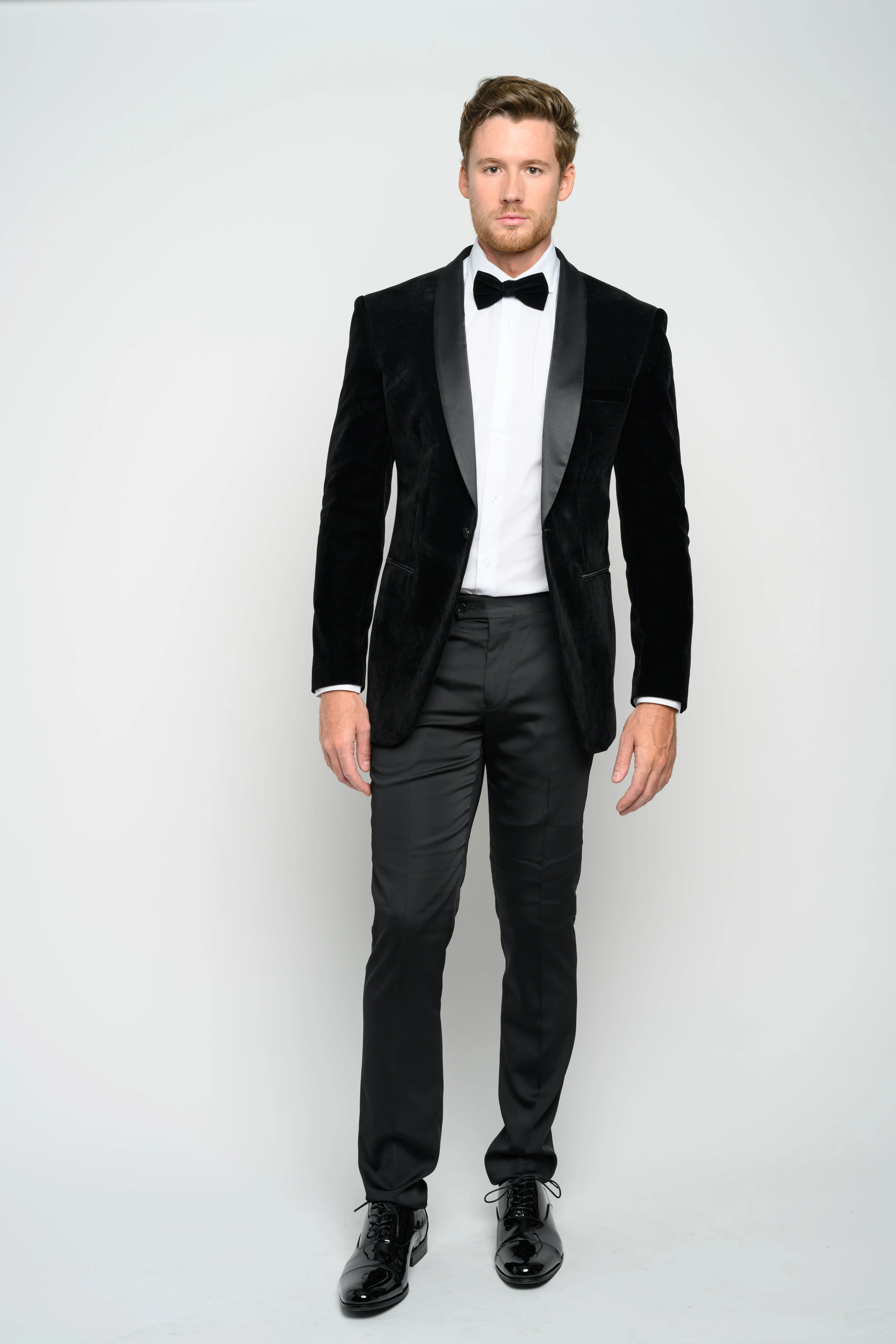 OMC Signature Men's Black Velvet Shawl Lapel Slim Fit Tuxedo Jacket