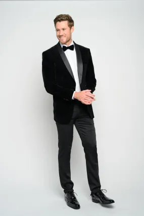 OMC Signature Men's Black Velvet Shawl Lapel Slim Fit Tuxedo Jacket