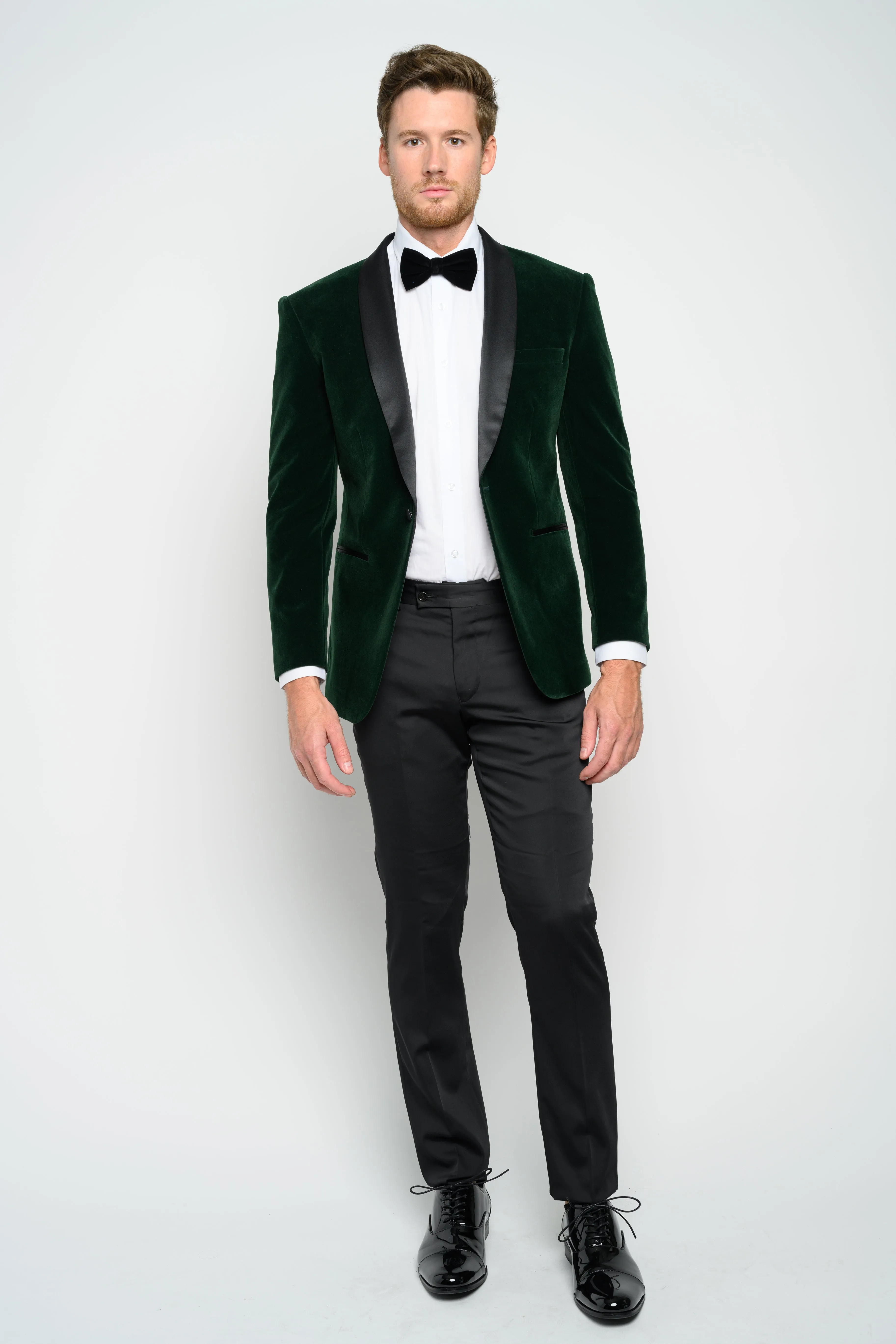 OMC Signature Men's Velvet Shawl Lapel Slim Fit Tuxedo Jacket (Hunter Green)