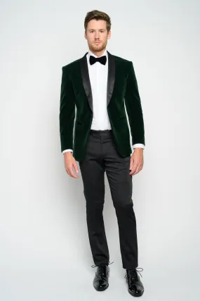 OMC Signature Men's Velvet Shawl Lapel Slim Fit Tuxedo Jacket (Hunter Green)