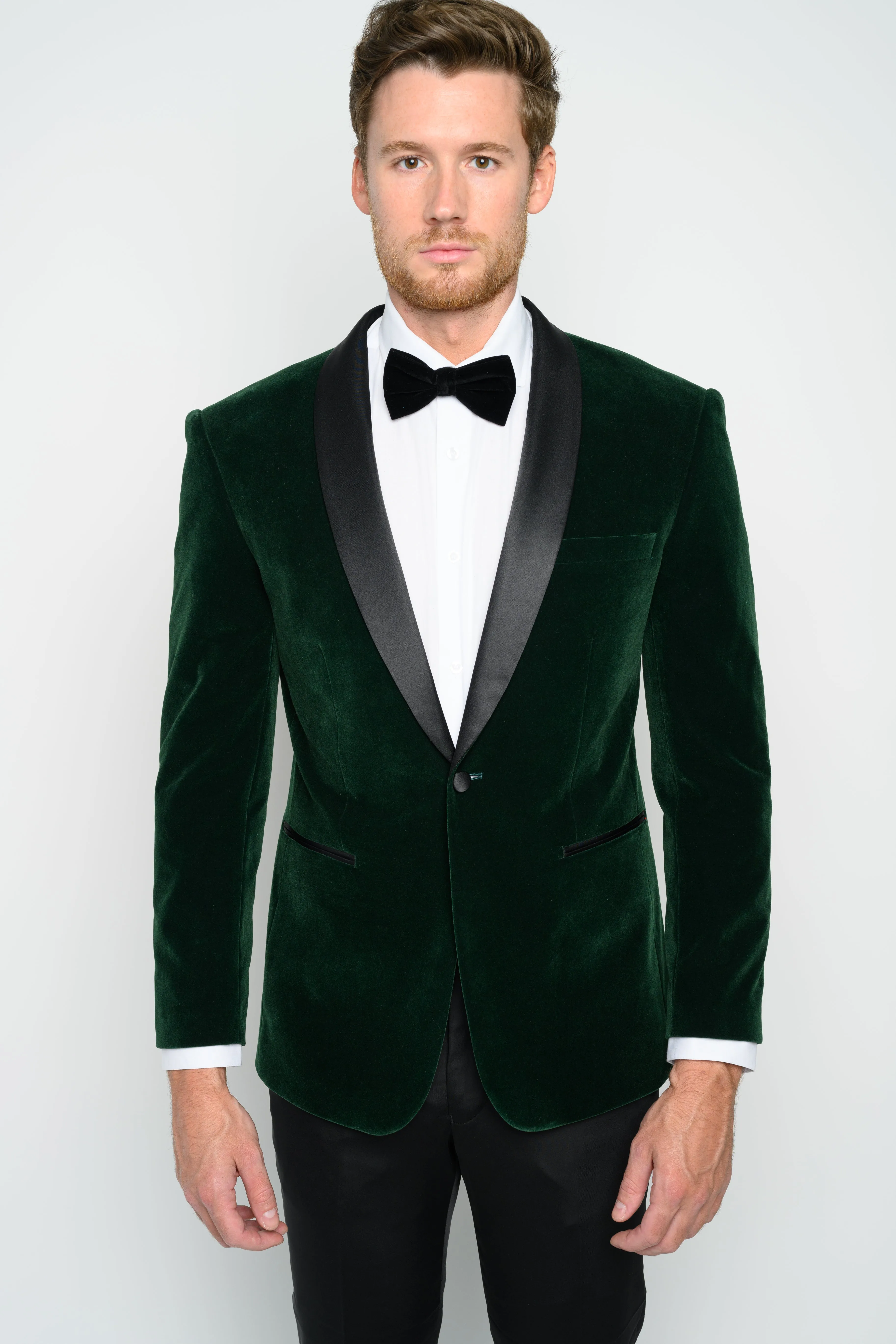 OMC Signature Men's Velvet Shawl Lapel Slim Fit Tuxedo Jacket (Hunter Green)