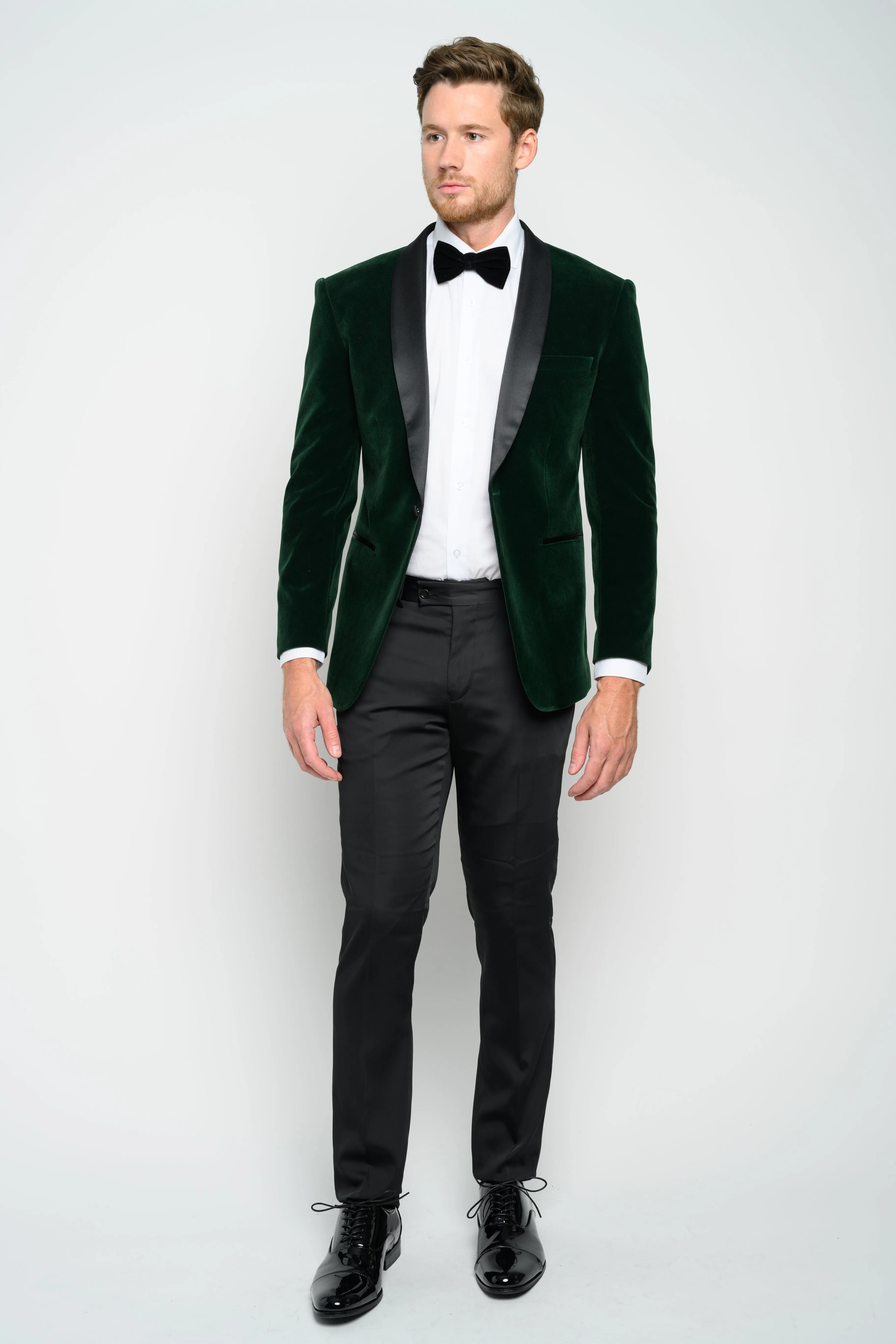 OMC Signature Men's Velvet Shawl Lapel Slim Fit Tuxedo Jacket (Hunter Green)