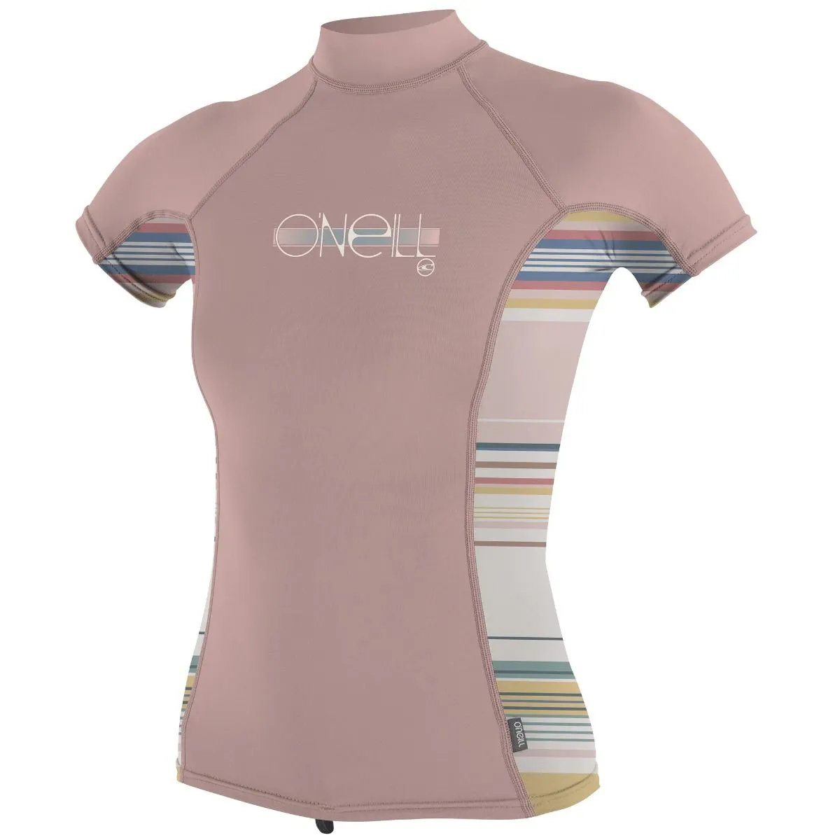 O'Neill Youth Premium Skins S/S Turtleneck Rash Vest - Peony/Baja Stripe/Peony