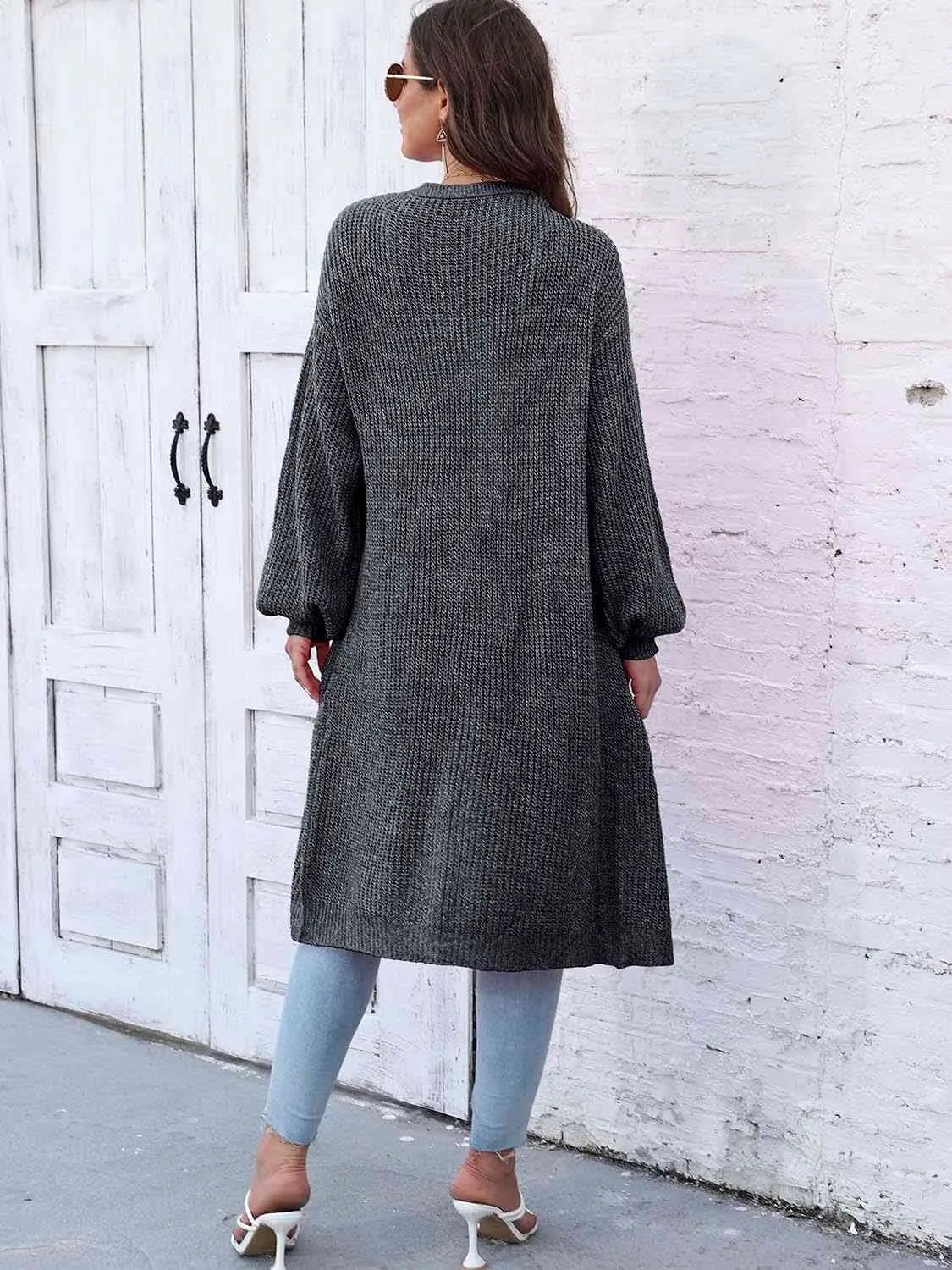 Open Front Longline Cardigan with Pockets