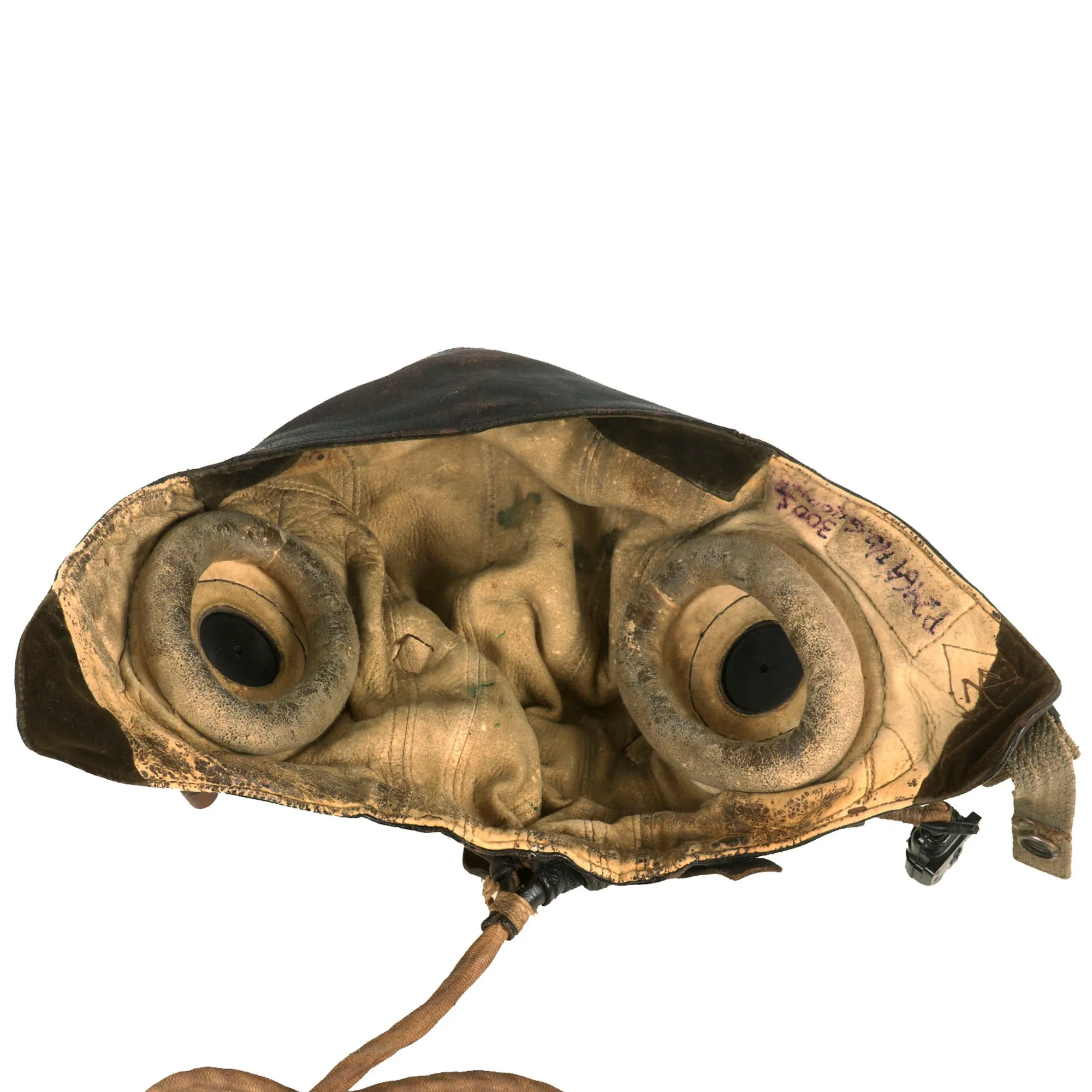 Original British WWII RAF Type C Leather Flying Helmet with Mk. III Goggles & Type E* Oxygen Mask Named to Member of RAF No. 300 Polish Bomber Squadron