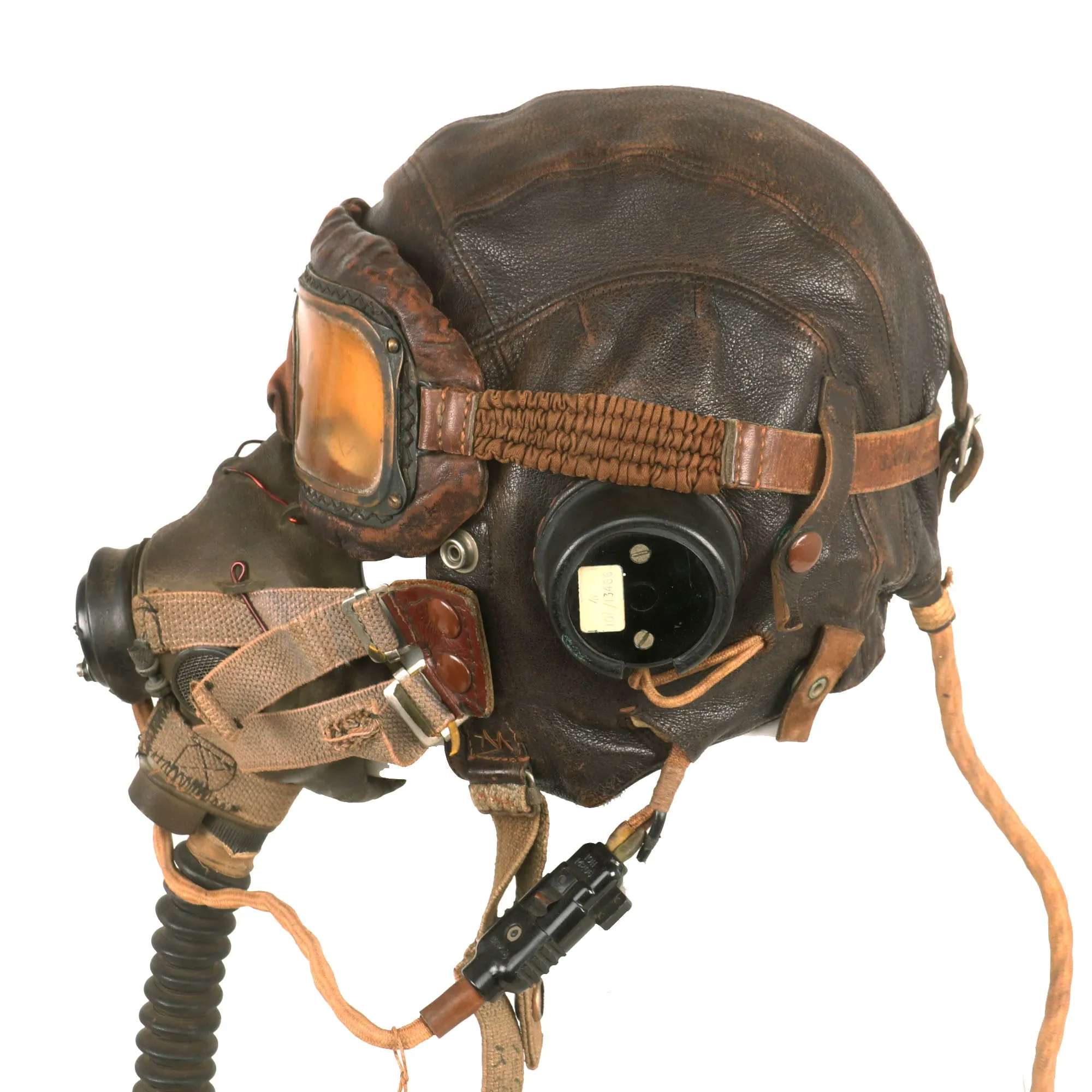 Original British WWII RAF Type C Leather Flying Helmet with Mk. III Goggles & Type E* Oxygen Mask Named to Member of RAF No. 300 Polish Bomber Squadron