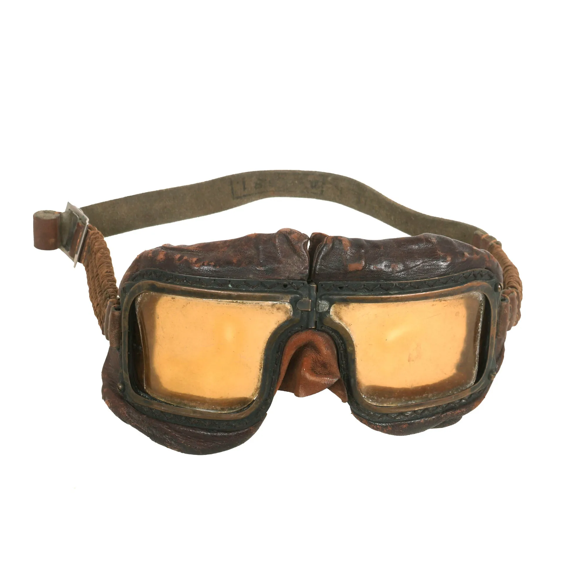 Original British WWII RAF Type C Leather Flying Helmet with Mk. III Goggles & Type E* Oxygen Mask Named to Member of RAF No. 300 Polish Bomber Squadron