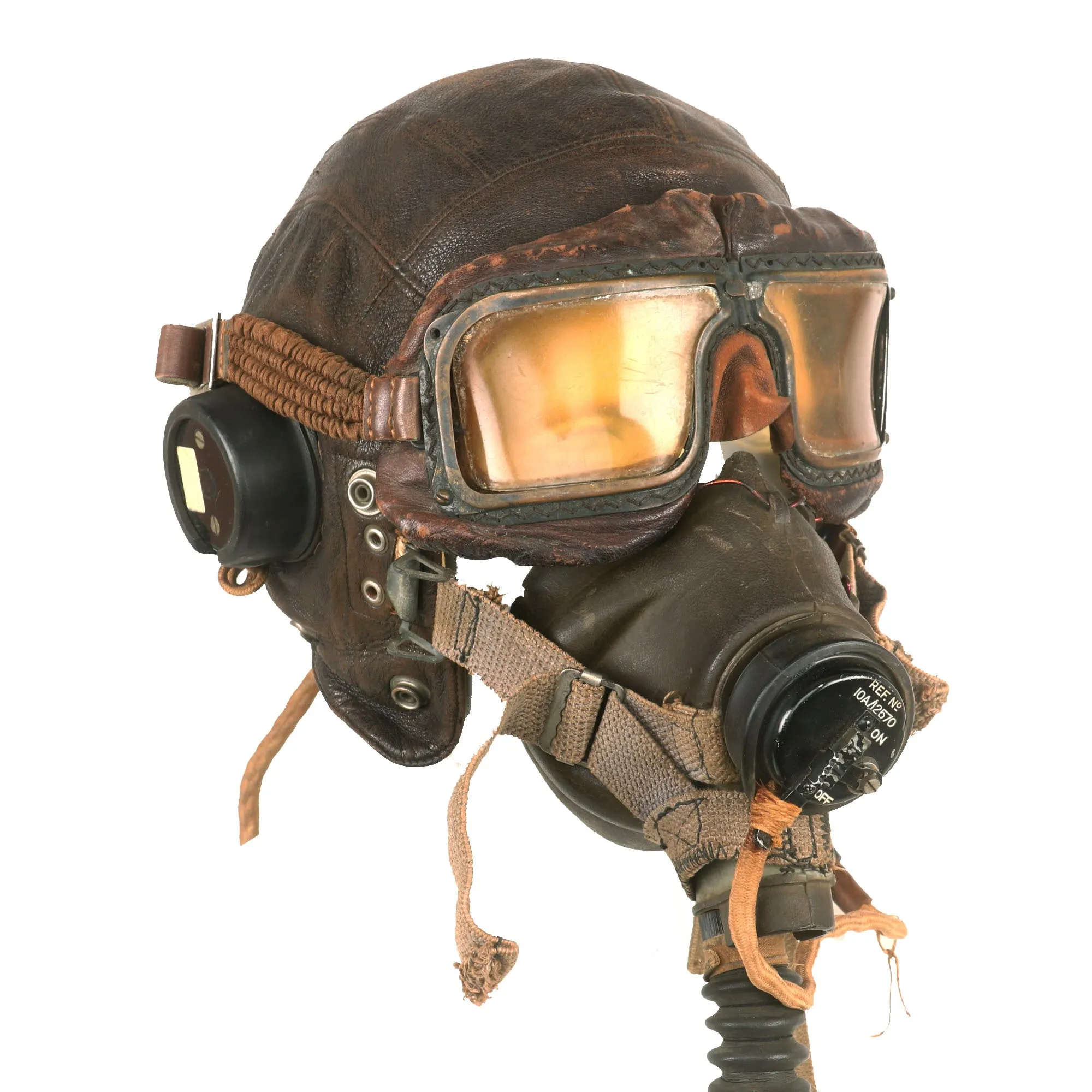 Original British WWII RAF Type C Leather Flying Helmet with Mk. III Goggles & Type E* Oxygen Mask Named to Member of RAF No. 300 Polish Bomber Squadron