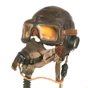 Original British WWII RAF Type C Leather Flying Helmet with Mk. III Goggles & Type E* Oxygen Mask Named to Member of RAF No. 300 Polish Bomber Squadron