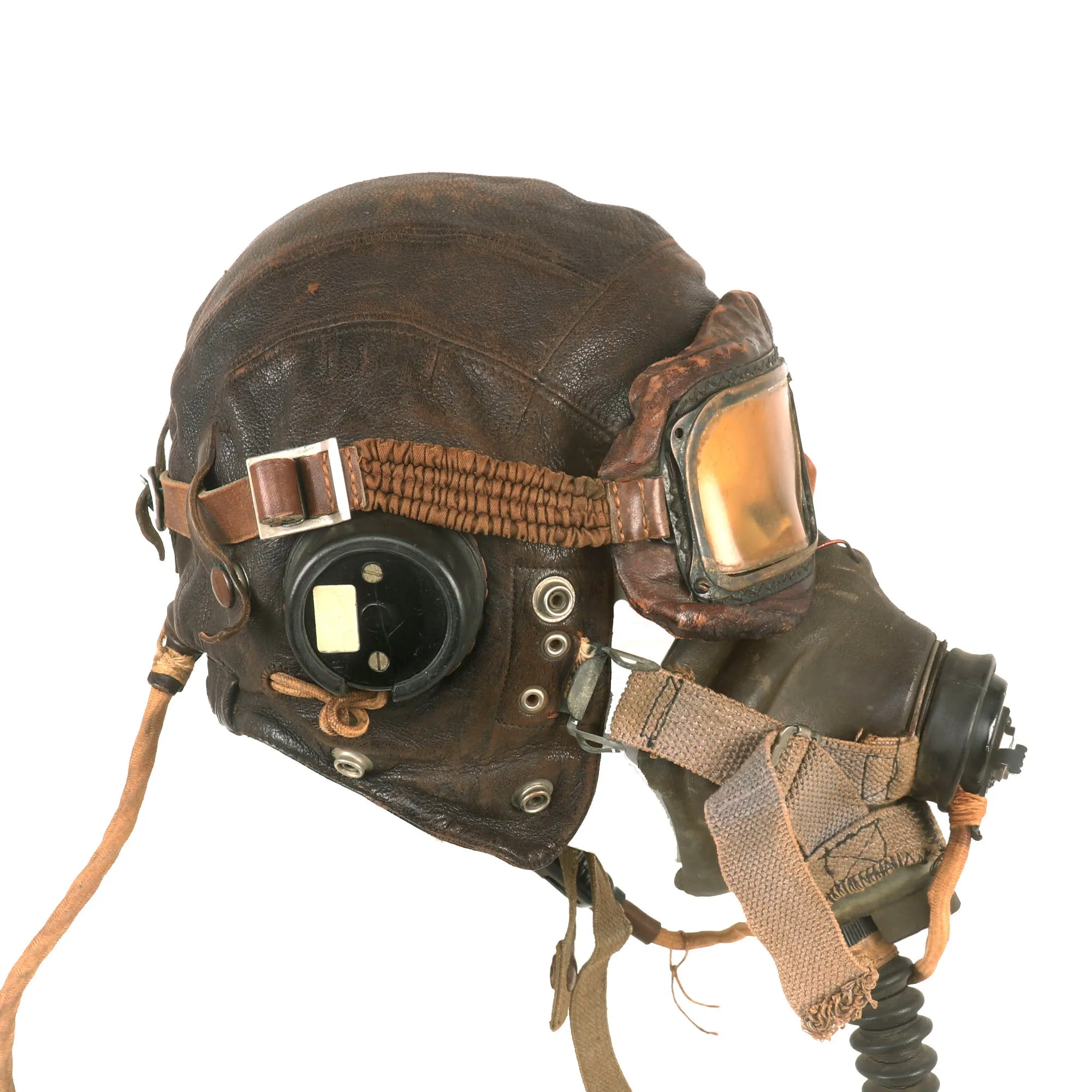 Original British WWII RAF Type C Leather Flying Helmet with Mk. III Goggles & Type E* Oxygen Mask Named to Member of RAF No. 300 Polish Bomber Squadron