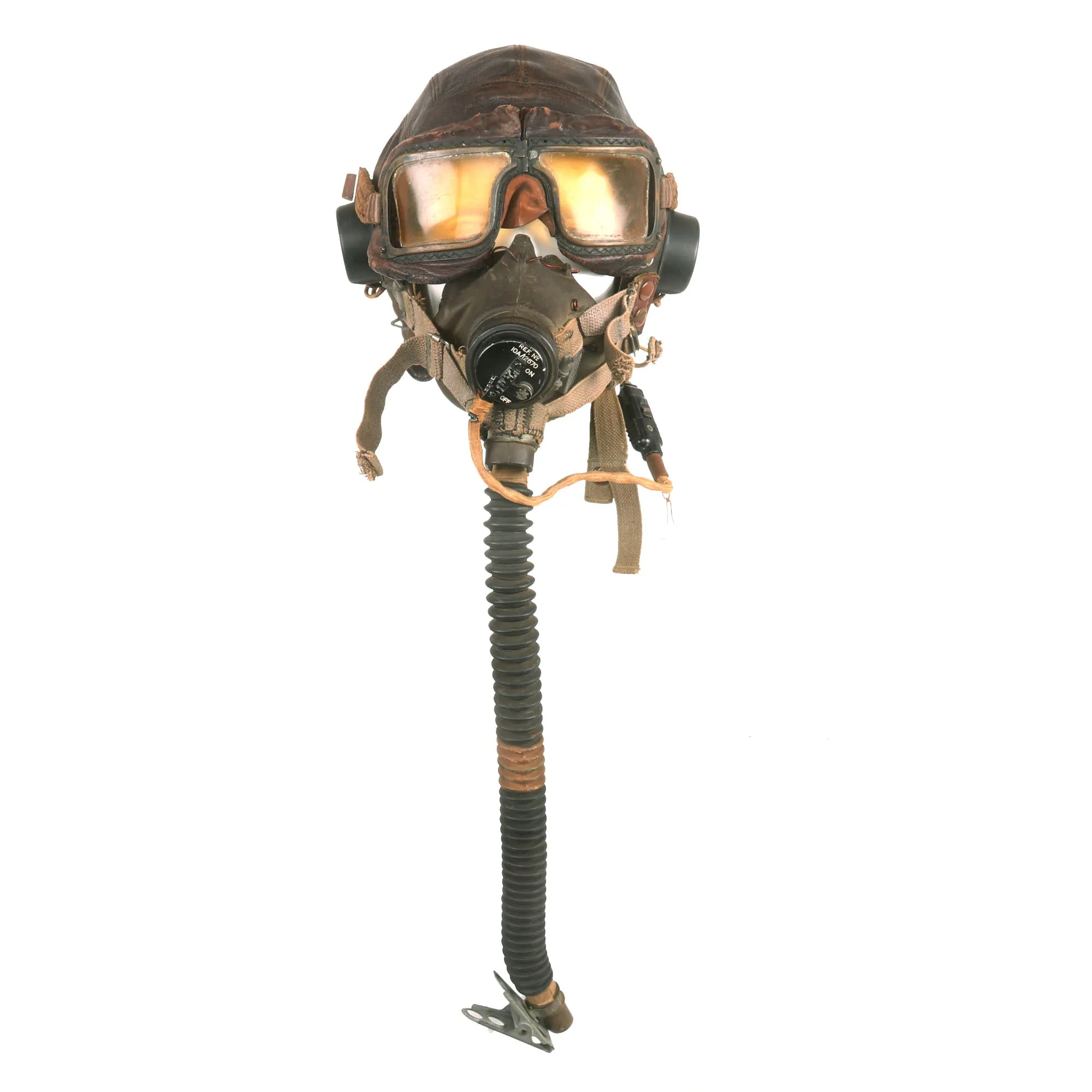 Original British WWII RAF Type C Leather Flying Helmet with Mk. III Goggles & Type E* Oxygen Mask Named to Member of RAF No. 300 Polish Bomber Squadron