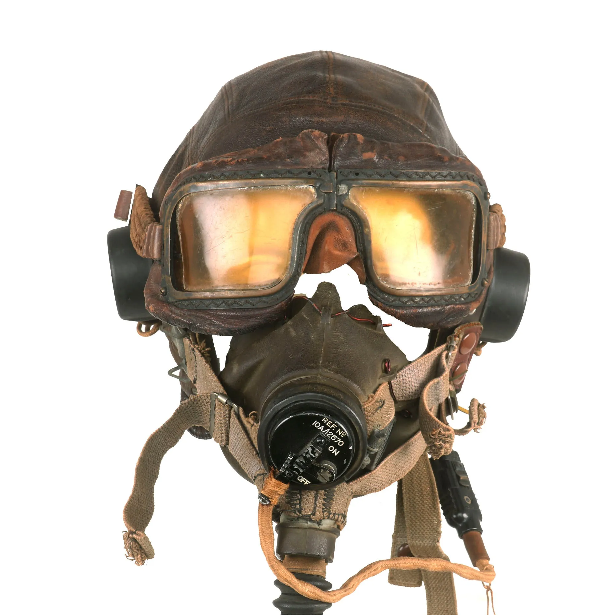 Original British WWII RAF Type C Leather Flying Helmet with Mk. III Goggles & Type E* Oxygen Mask Named to Member of RAF No. 300 Polish Bomber Squadron