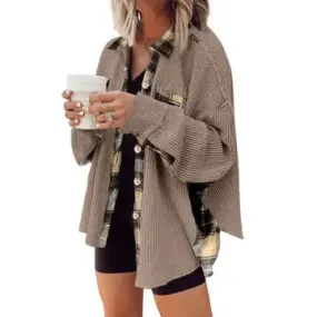 Overcome The Odds Dark Khaki Plaid Waffle Splice Button Shirt