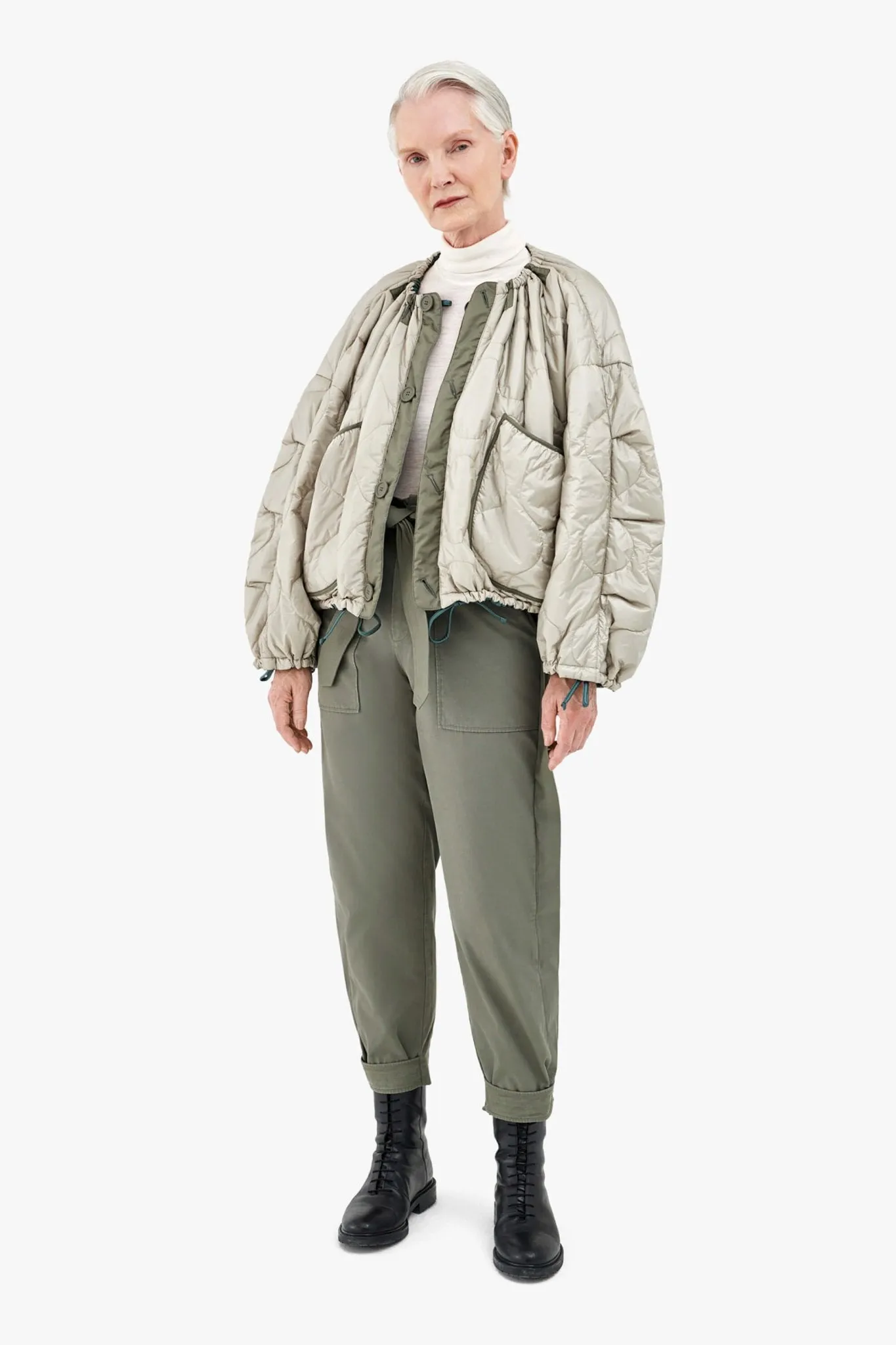 Parachute Quilt Bomber - Mineral Green/Dove Grey