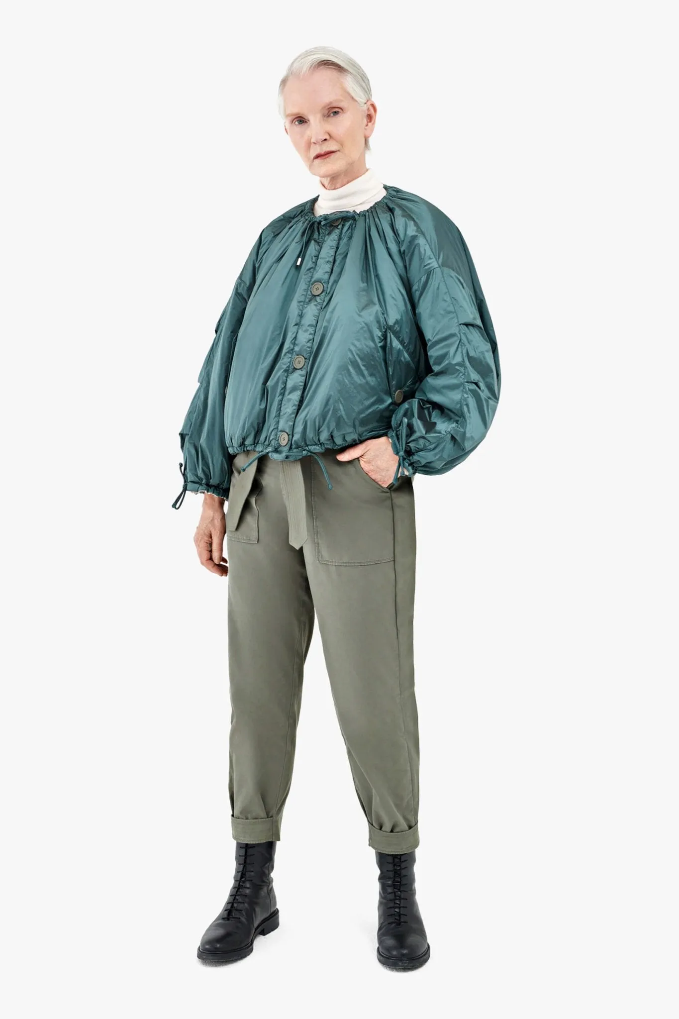 Parachute Quilt Bomber - Mineral Green/Dove Grey