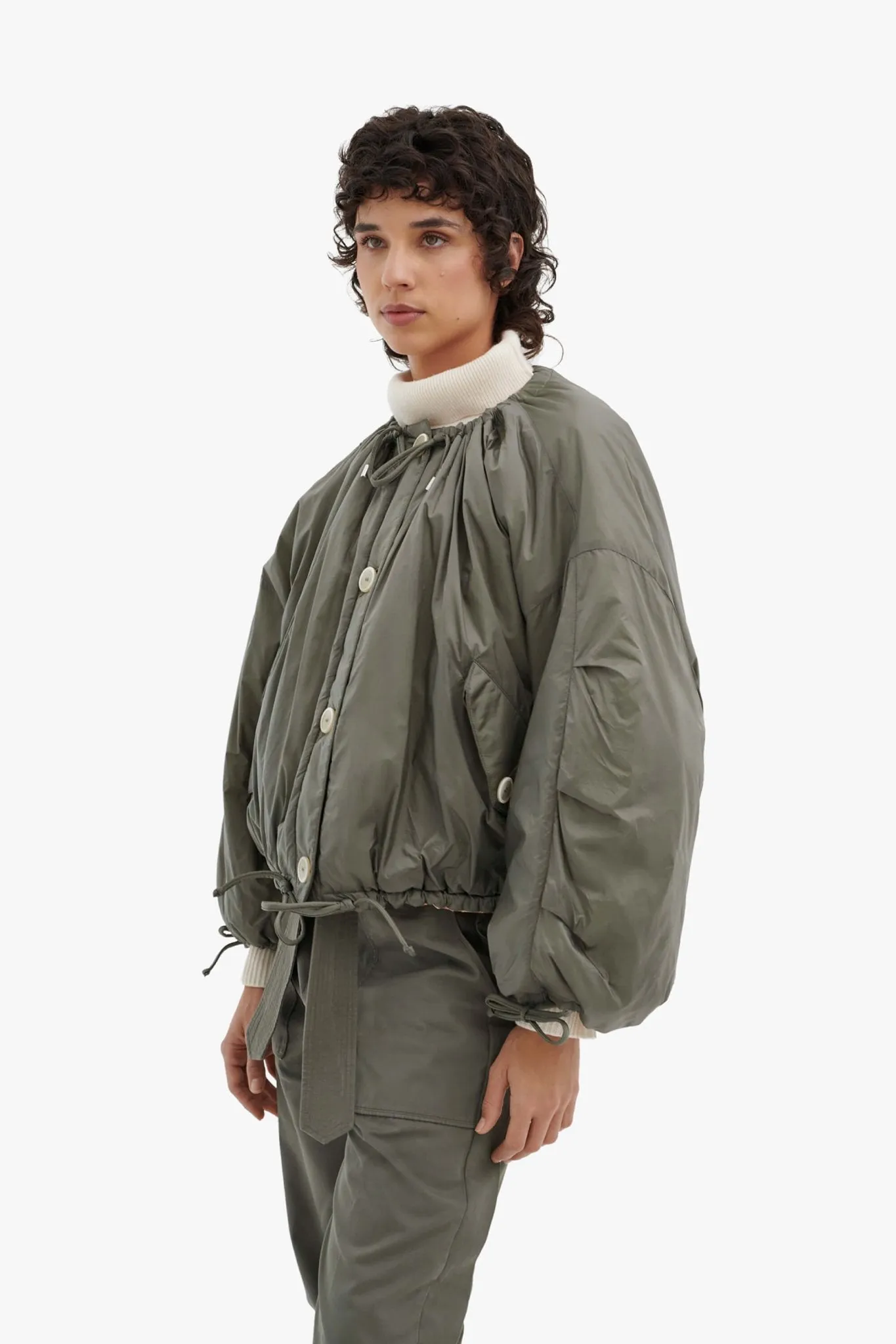 Parachute Quilt Bomber - Olive / Soft Peach