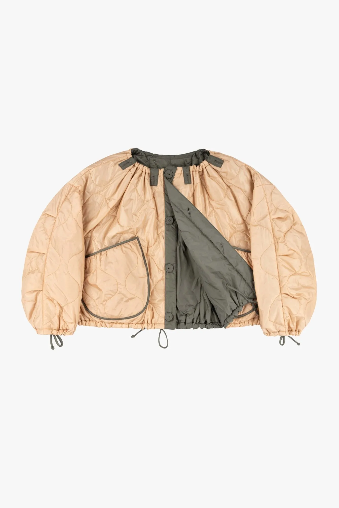 Parachute Quilt Bomber - Olive / Soft Peach