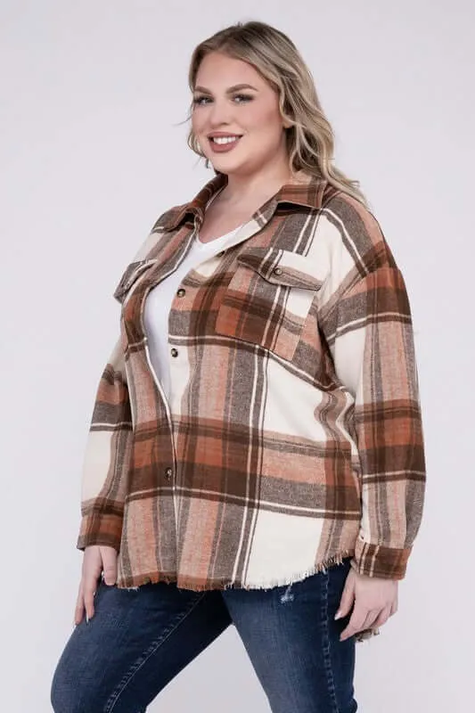 Plus Size Yarn Dyed Plaid Shirt Jacket Shacket