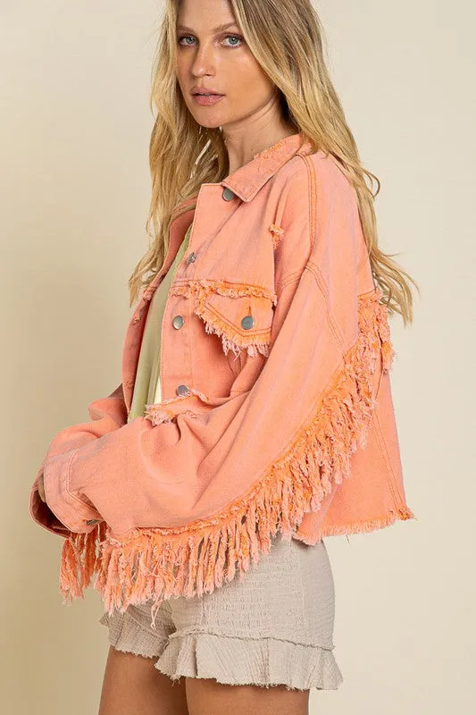 POL Distressed Crop Denim Jacket