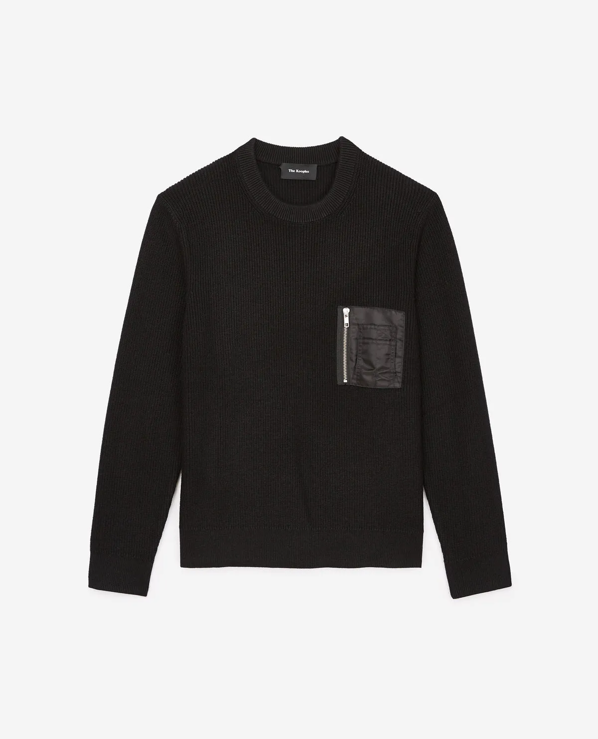 Pull noir col rond poche bombers