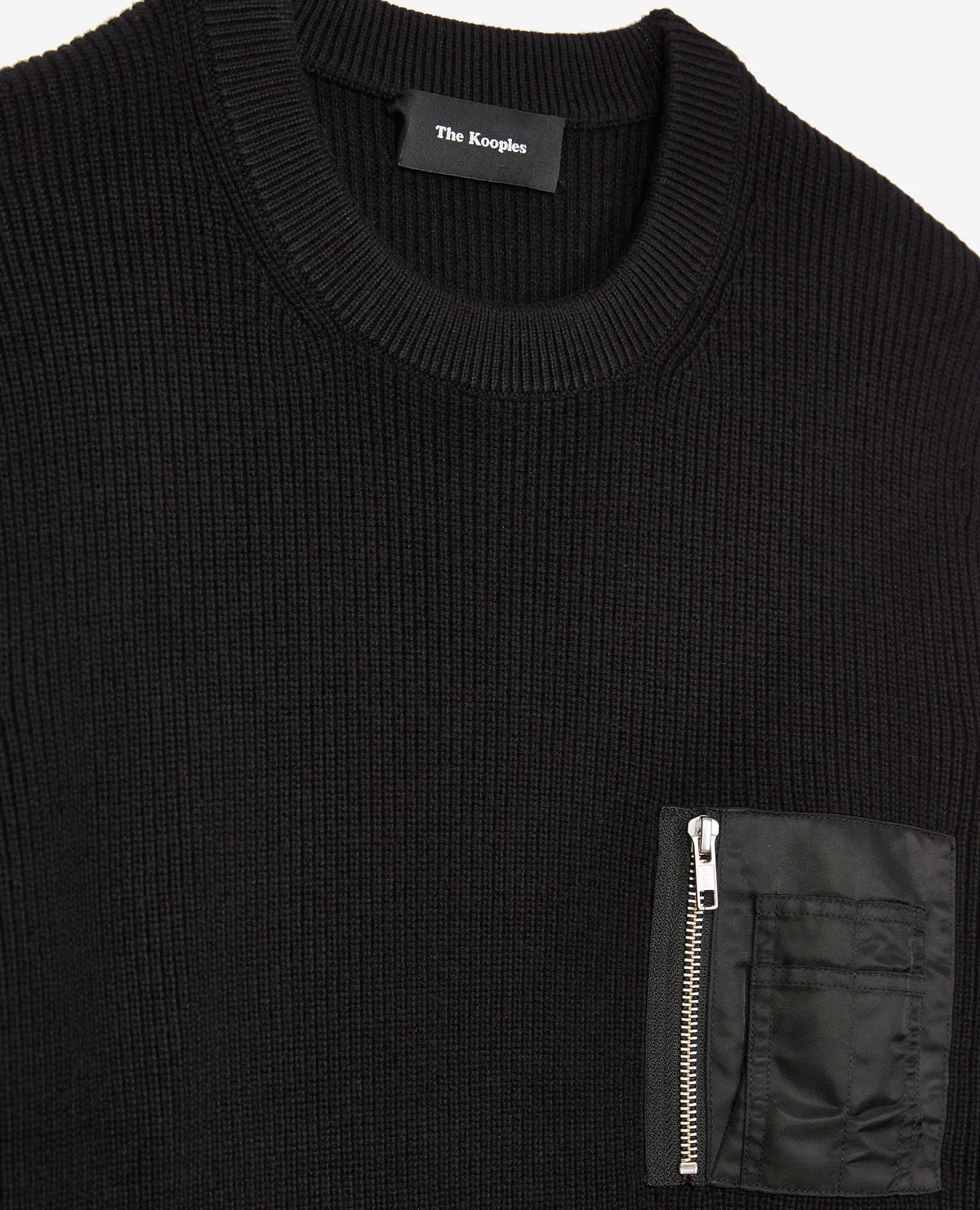 Pull noir col rond poche bombers