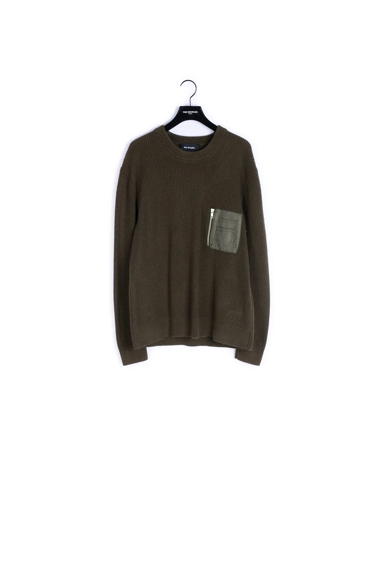 Pull vert col rond poche bombers