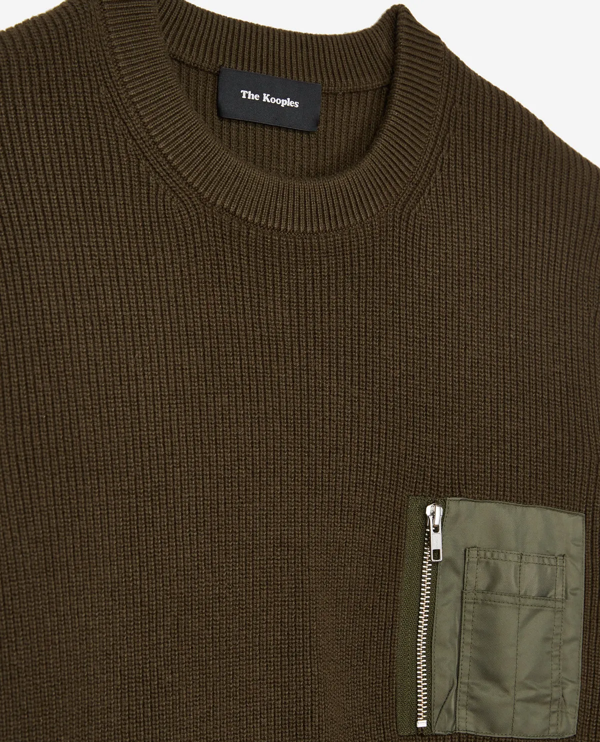 Pull vert col rond poche bombers