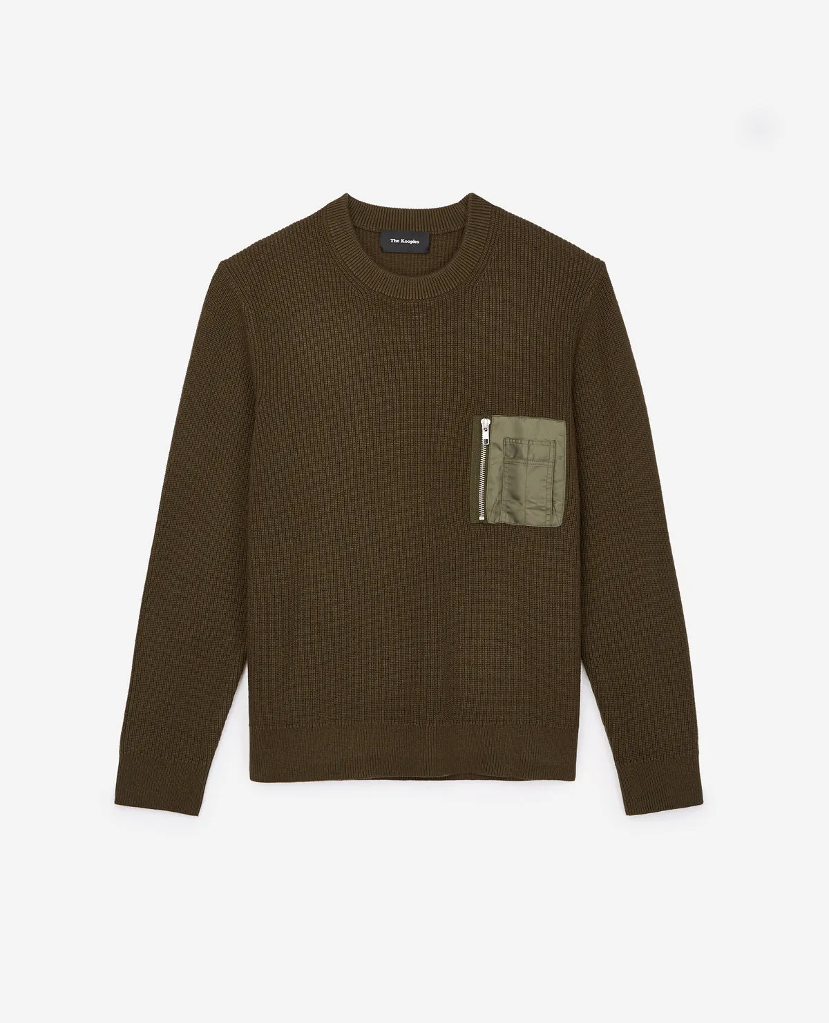 Pull vert col rond poche bombers