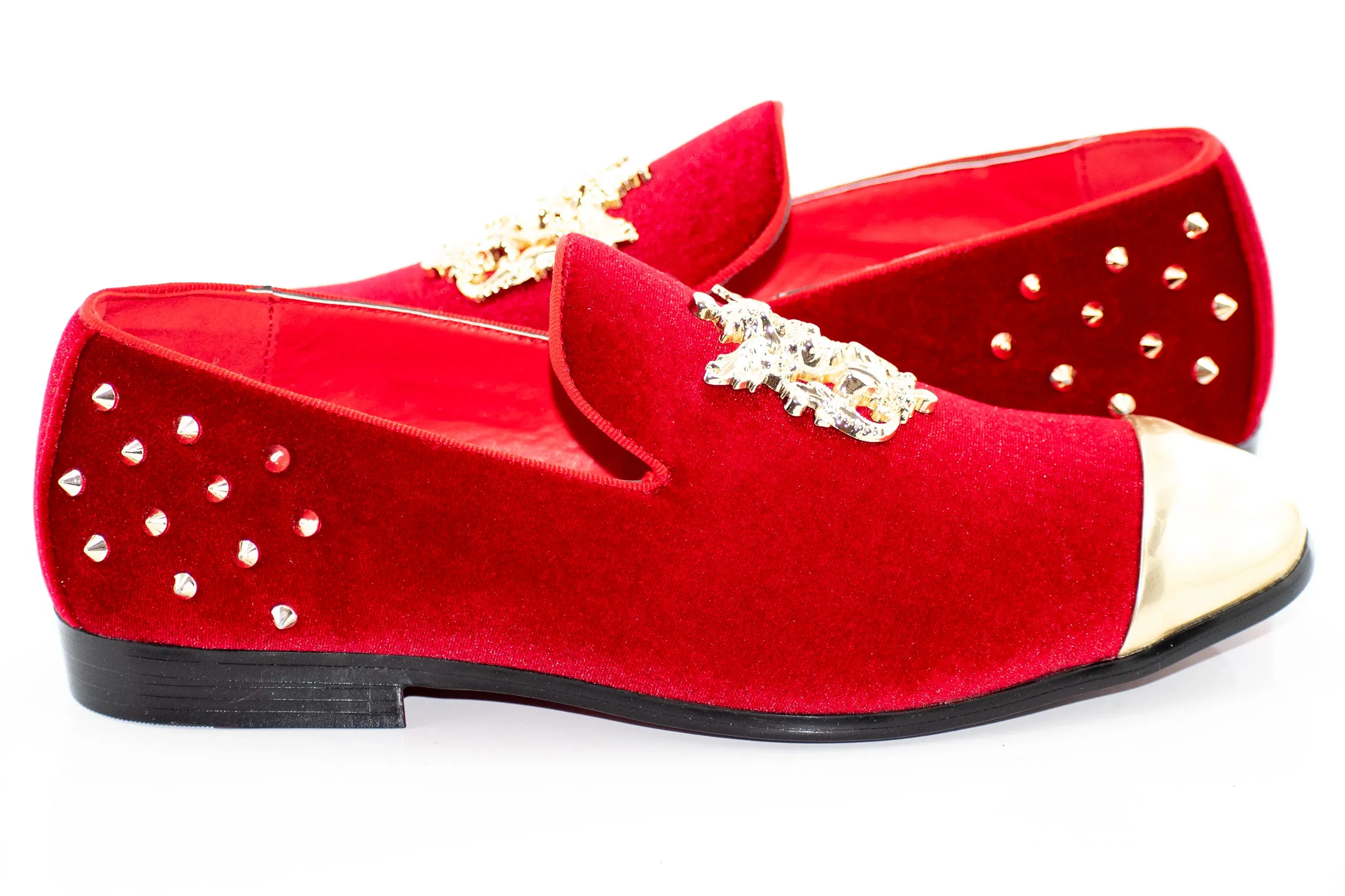 Red Velvet Smoking Loafer With Gold Toe