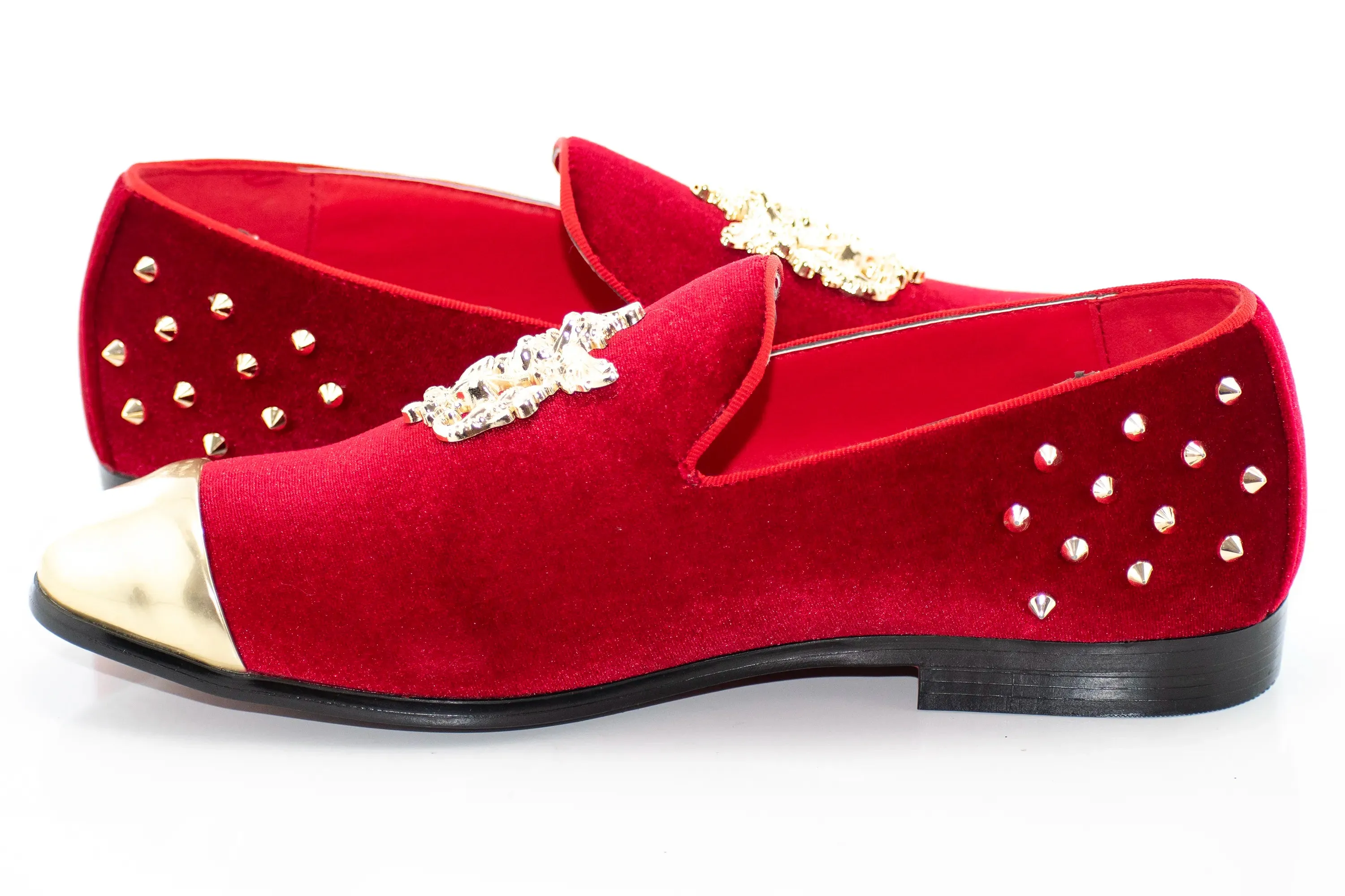 Red Velvet Smoking Loafer With Gold Toe