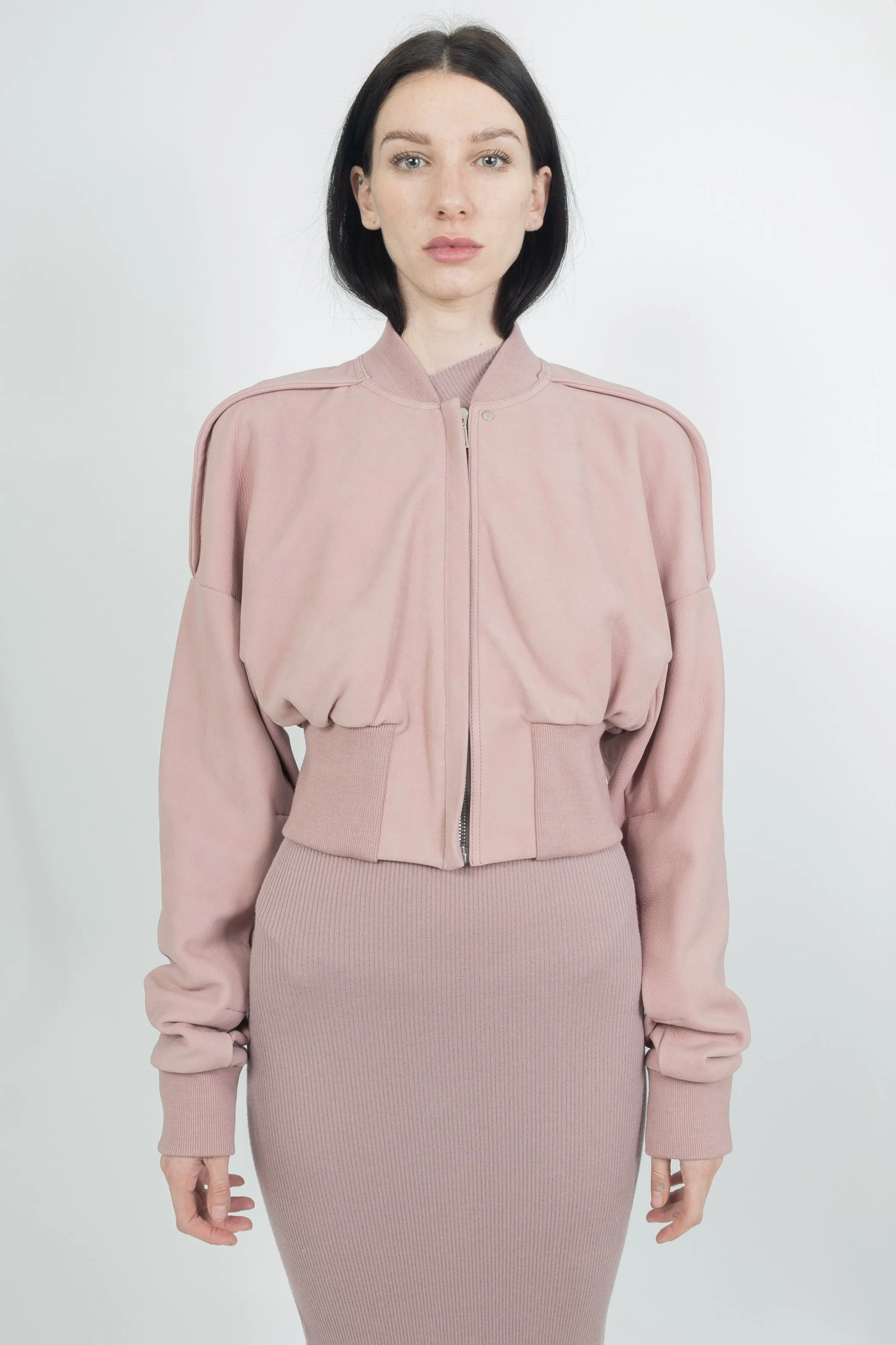 Rick Owens Womens Leather Bomber Collage Dusty Pink