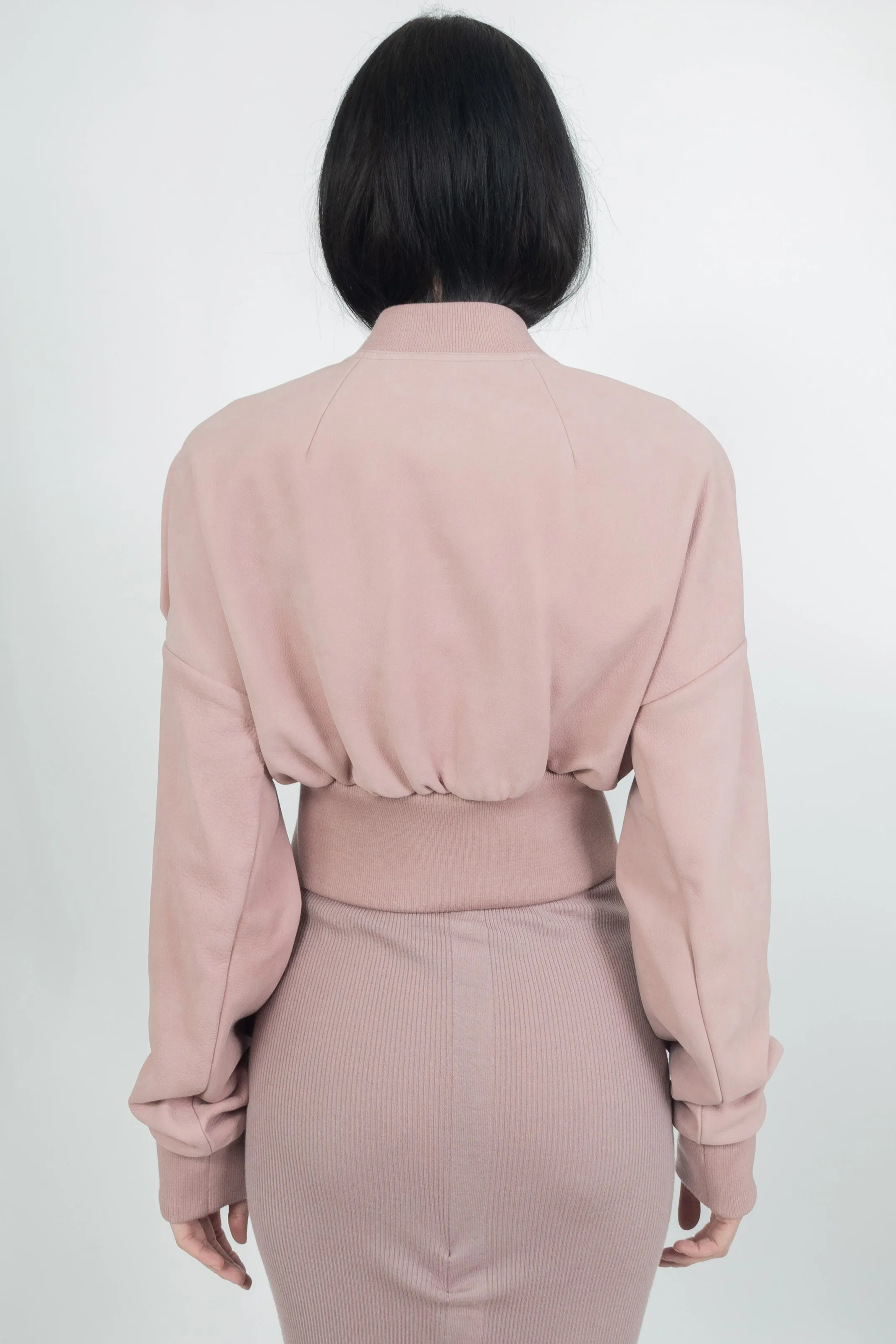 Rick Owens Womens Leather Bomber Collage Dusty Pink
