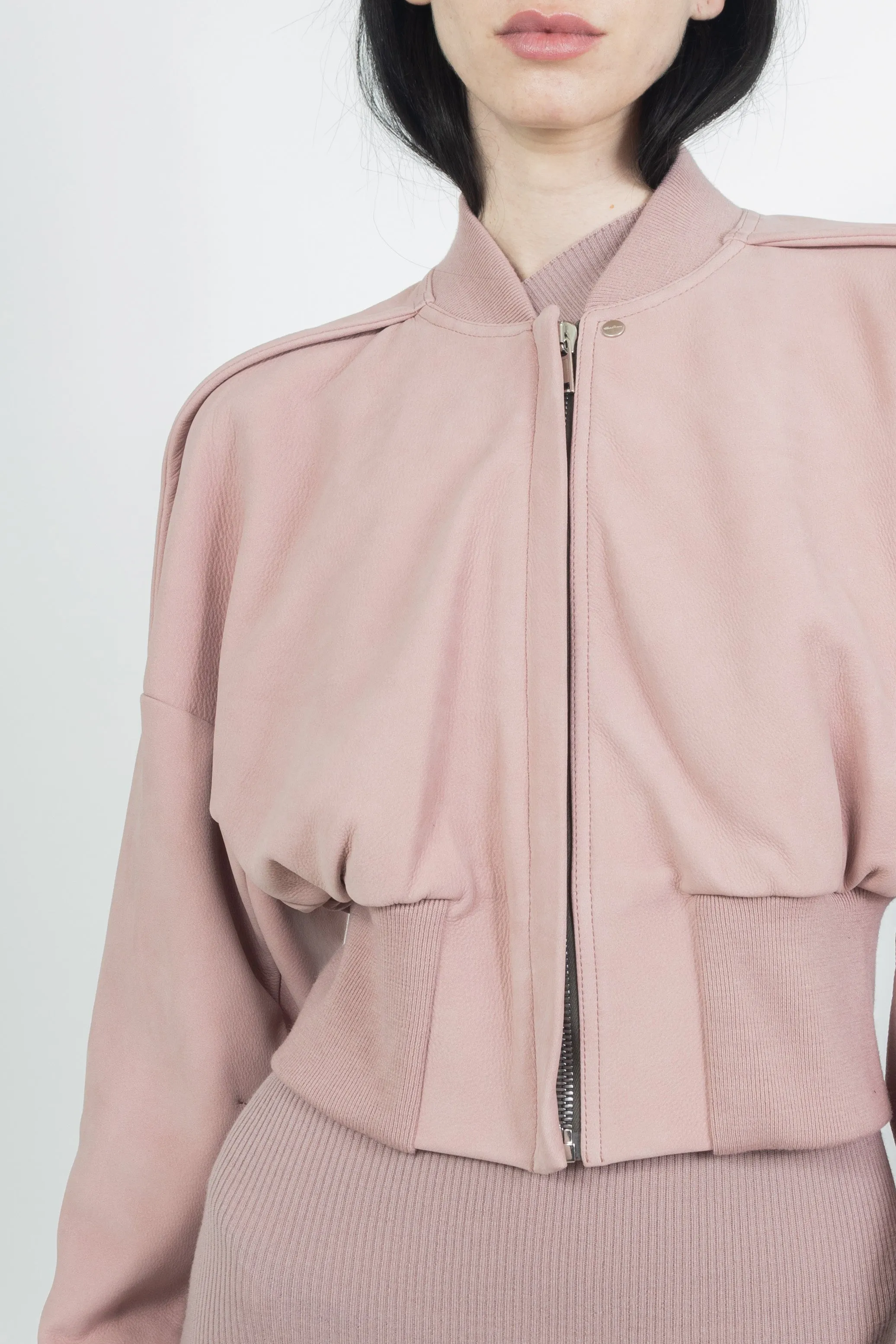 Rick Owens Womens Leather Bomber Collage Dusty Pink
