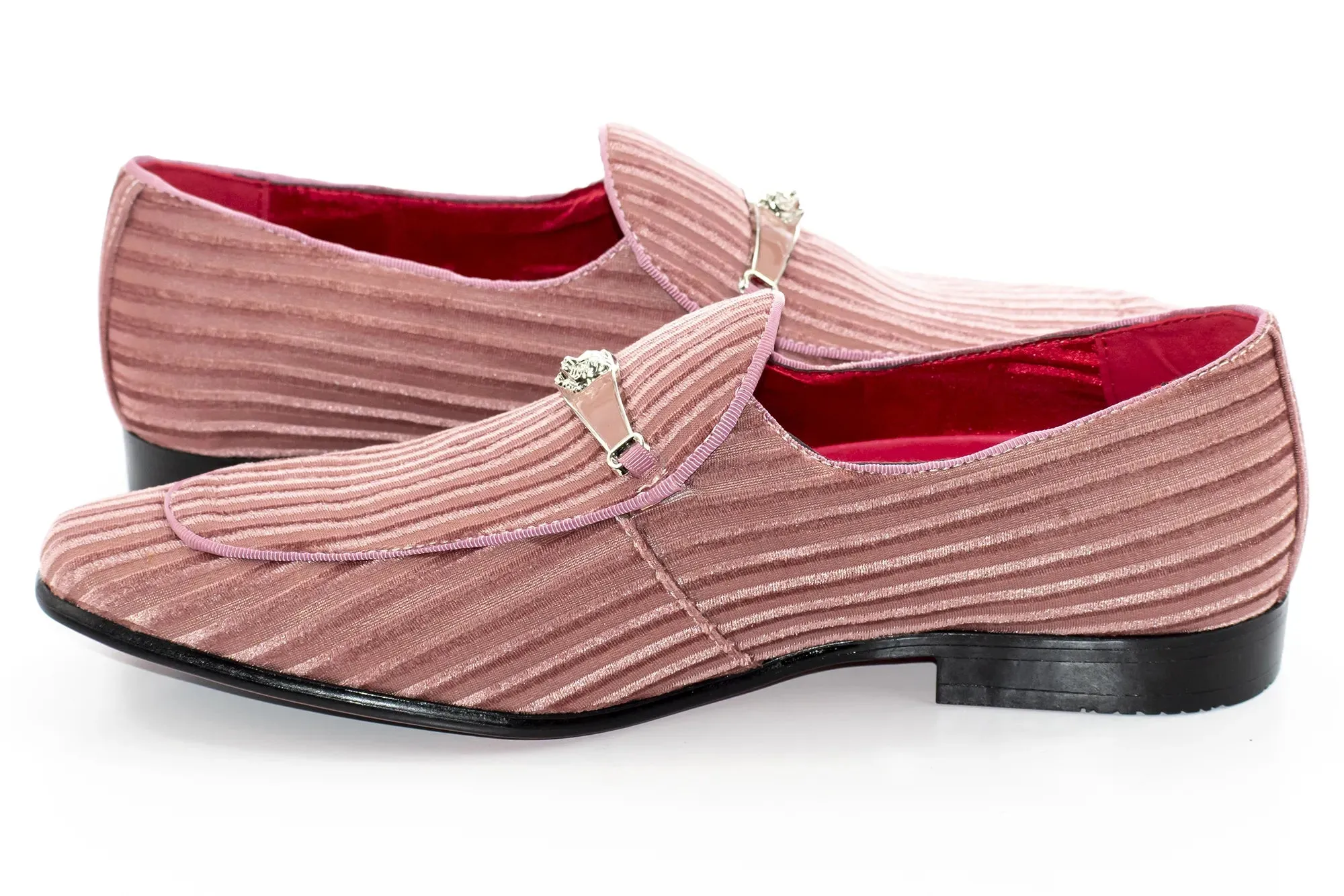 Rose Striped Velvet Smoking Loafer with Designer Bit
