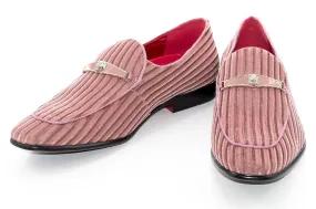 Rose Striped Velvet Smoking Loafer with Designer Bit