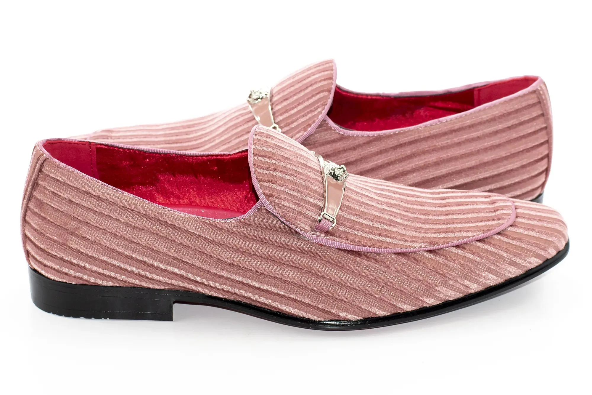 Rose Striped Velvet Smoking Loafer with Designer Bit